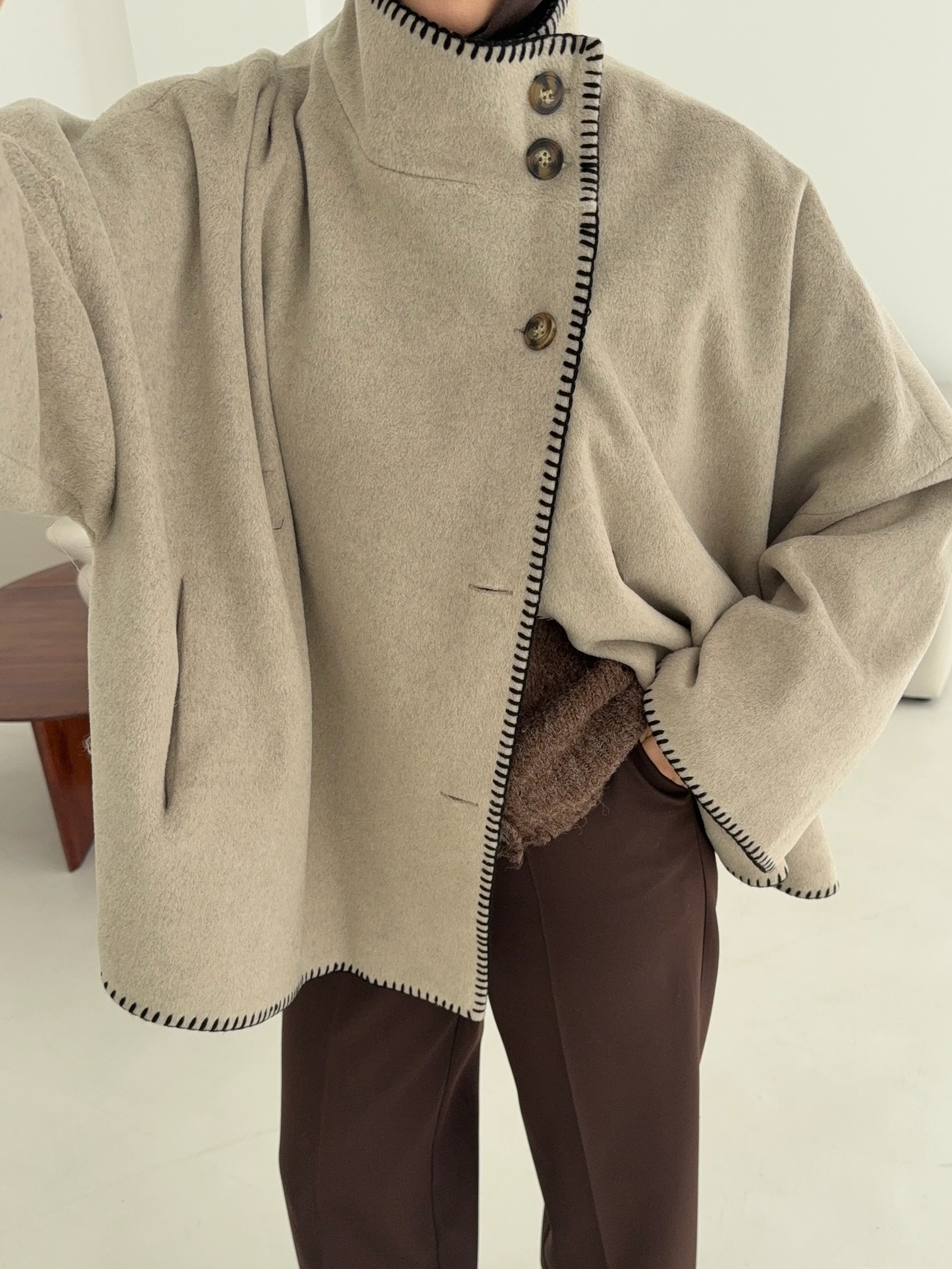 Nakış Detay Premium Kaban Vizon