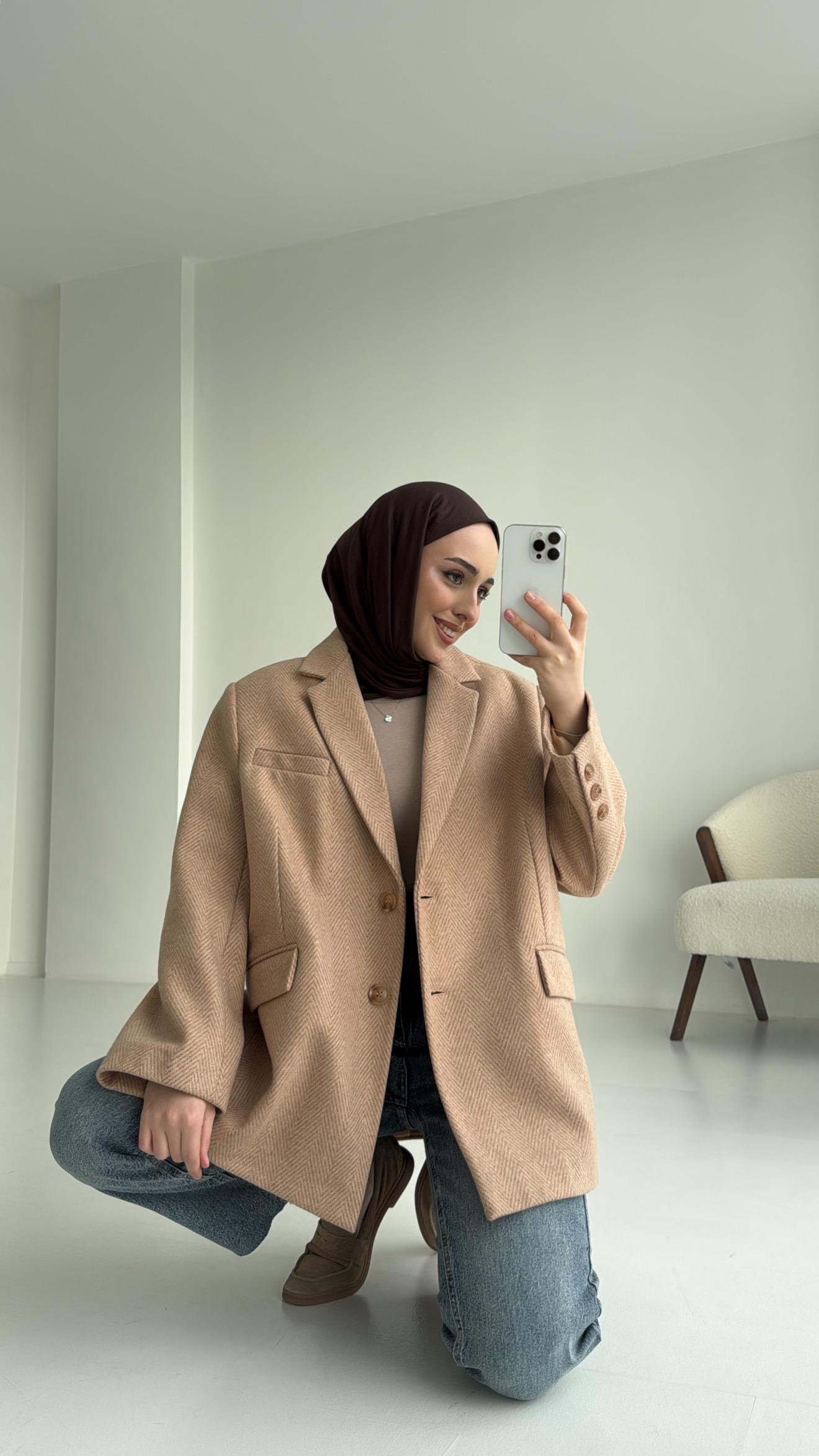 Kaşe Kruvaze Ceket Camel