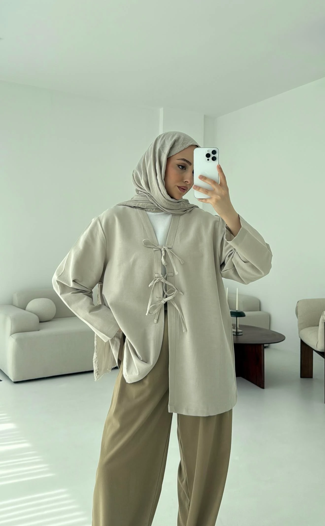 Keten Üç Bağlamalı Kimono Taş