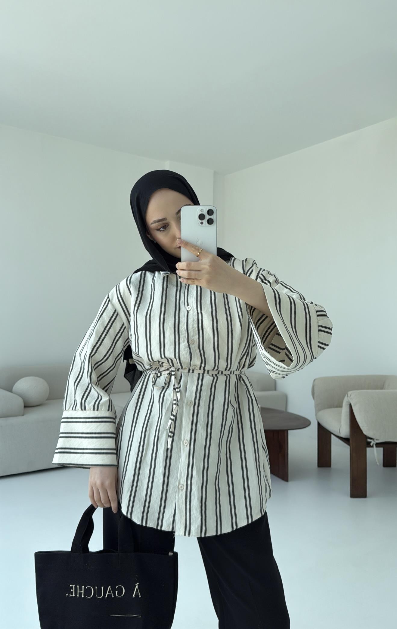 Çizgili Bağlamalı Gömlek