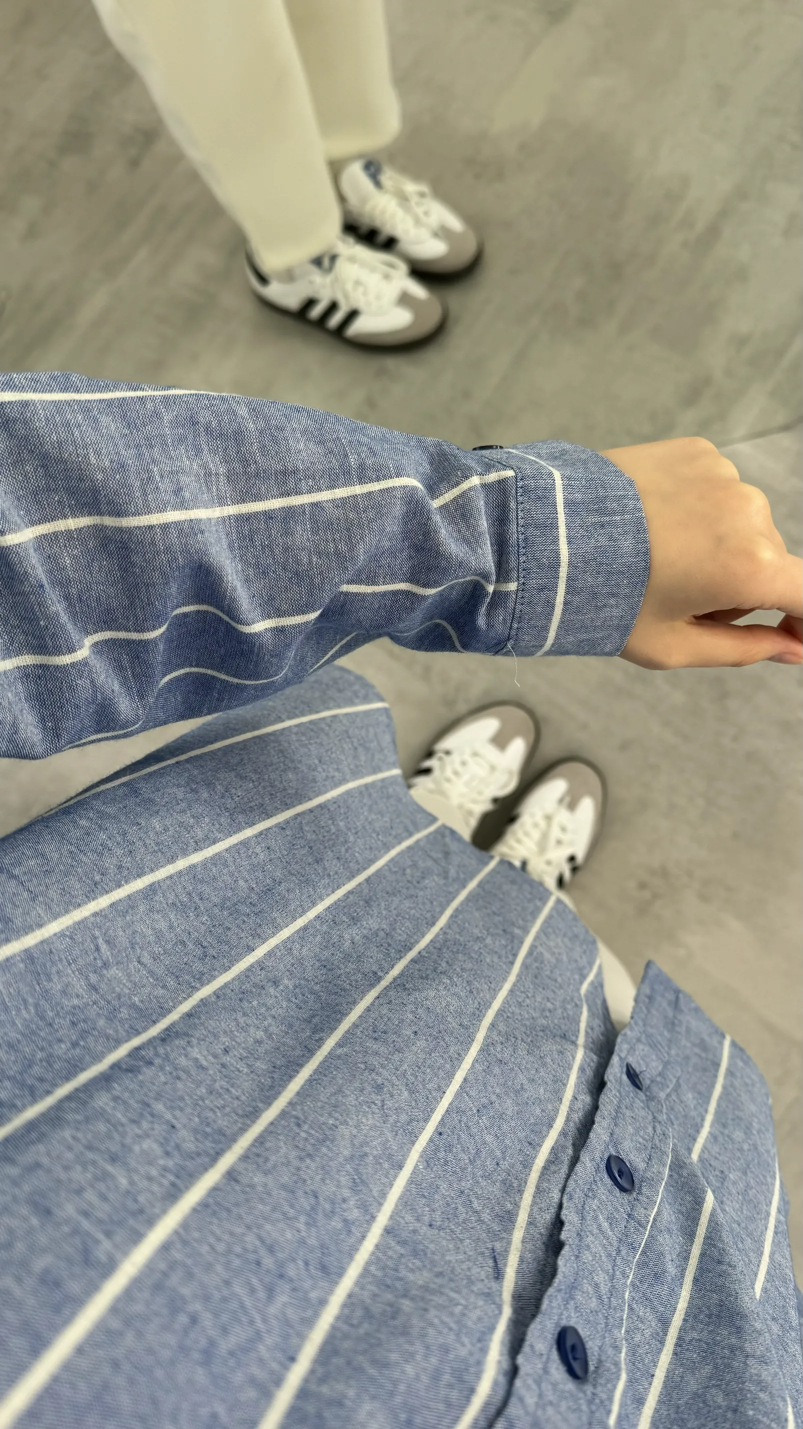 Keten Mavi Çizgili Gömlek