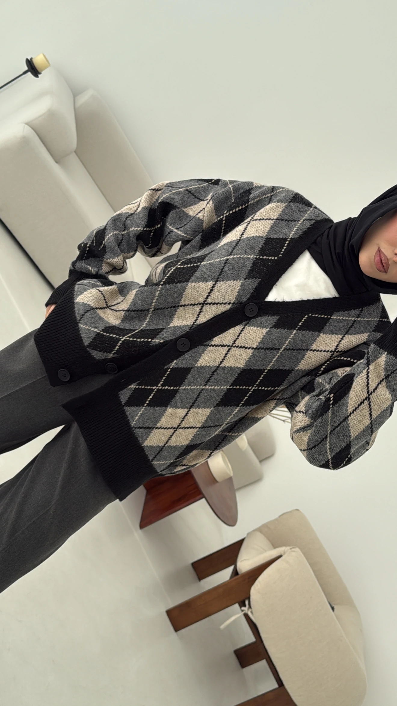 Baklava Jakarlı Hırka Siyah