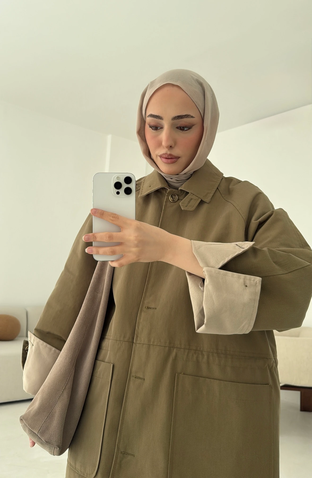 Beli Kordonlu Dolgulu Ceket Haki