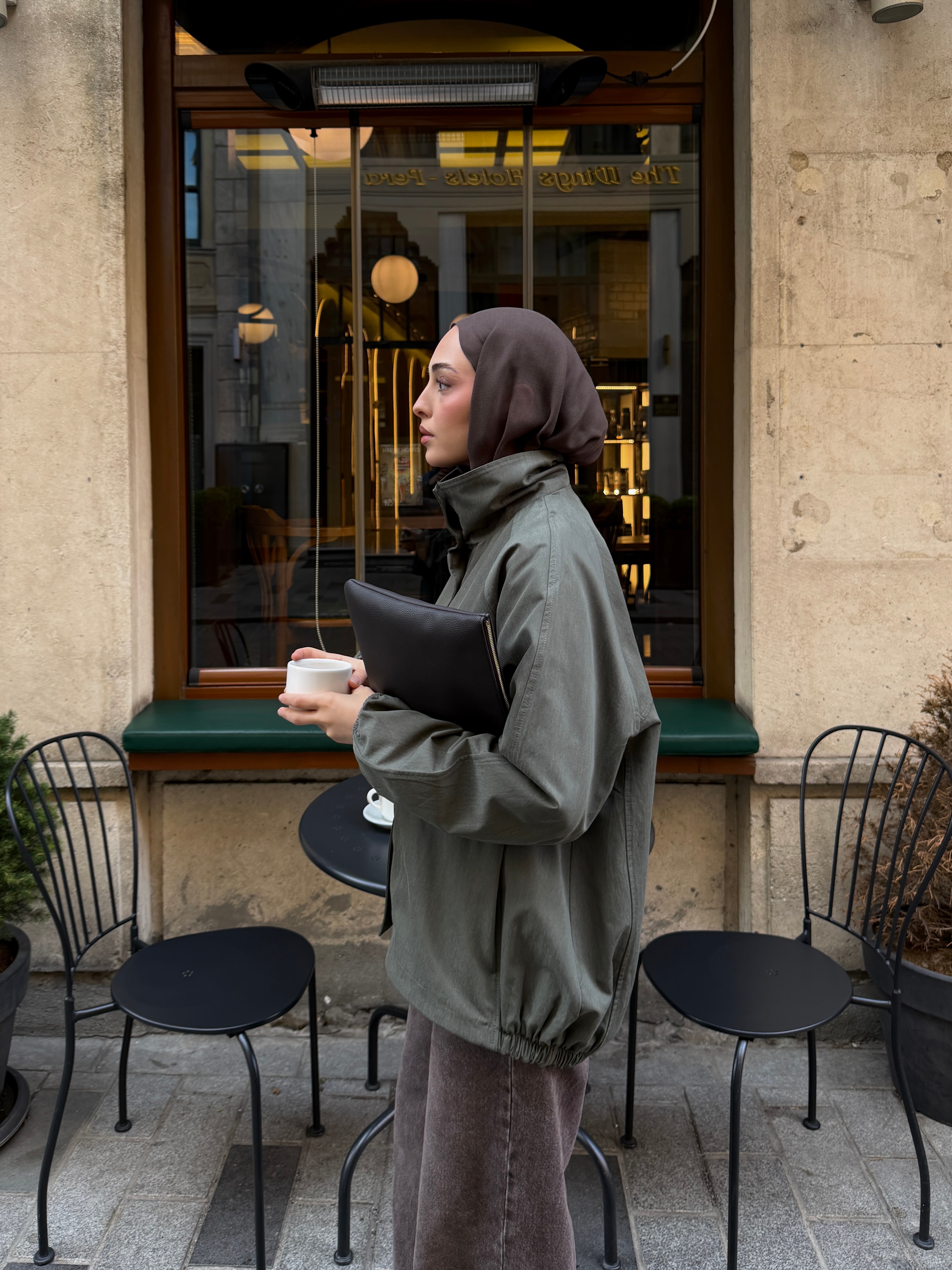 Dik Yaka Bomber Trençkot Haki