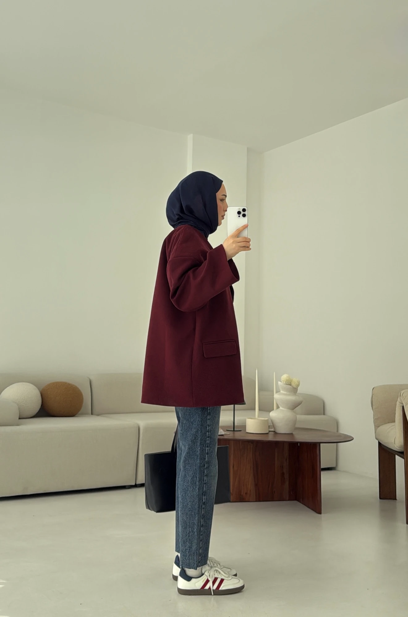 Düşük Omuz Atkılı Kaşe Ceket Bordo