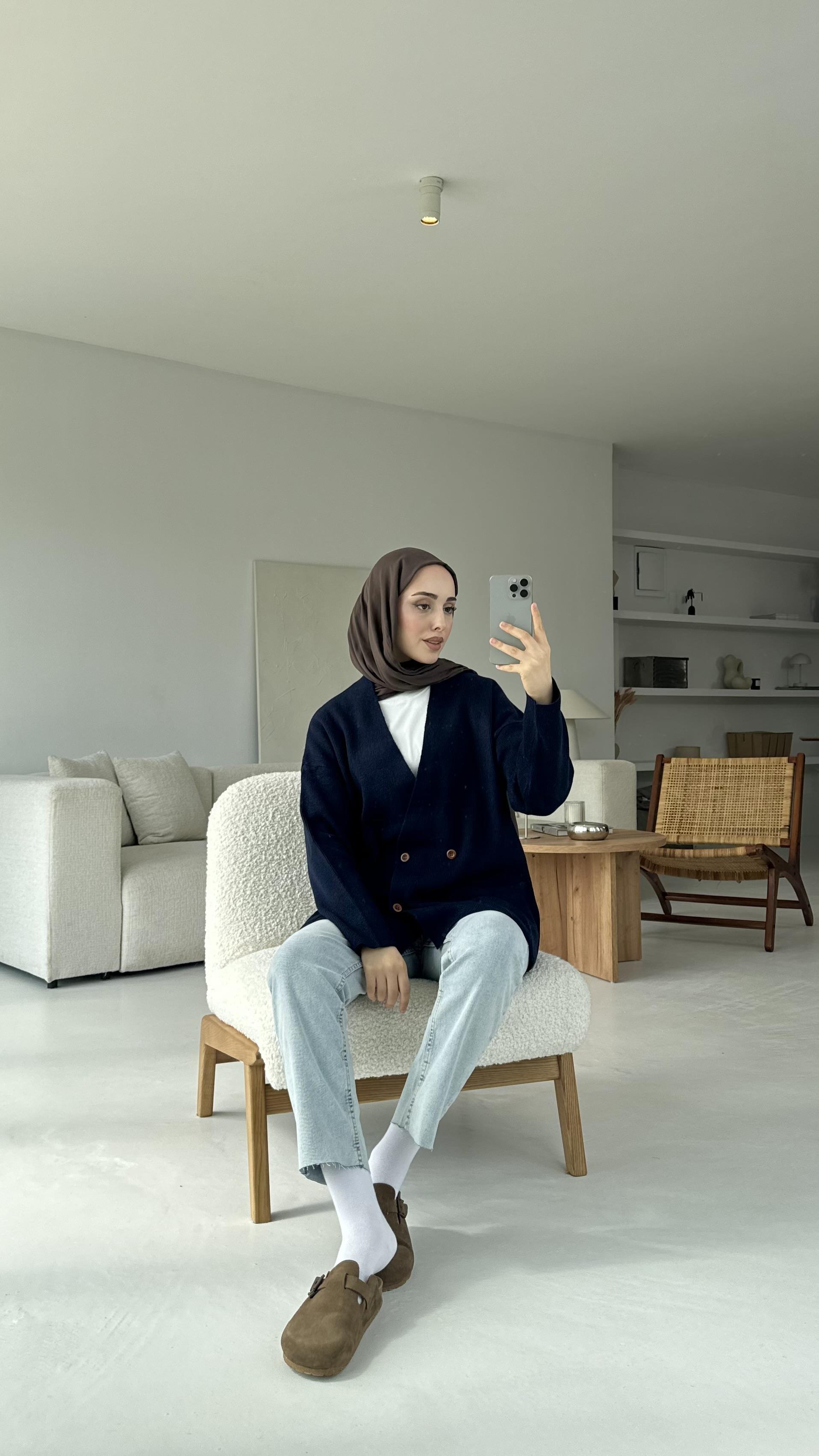 Düğmeli Cepli Triko Hırka Lacivert