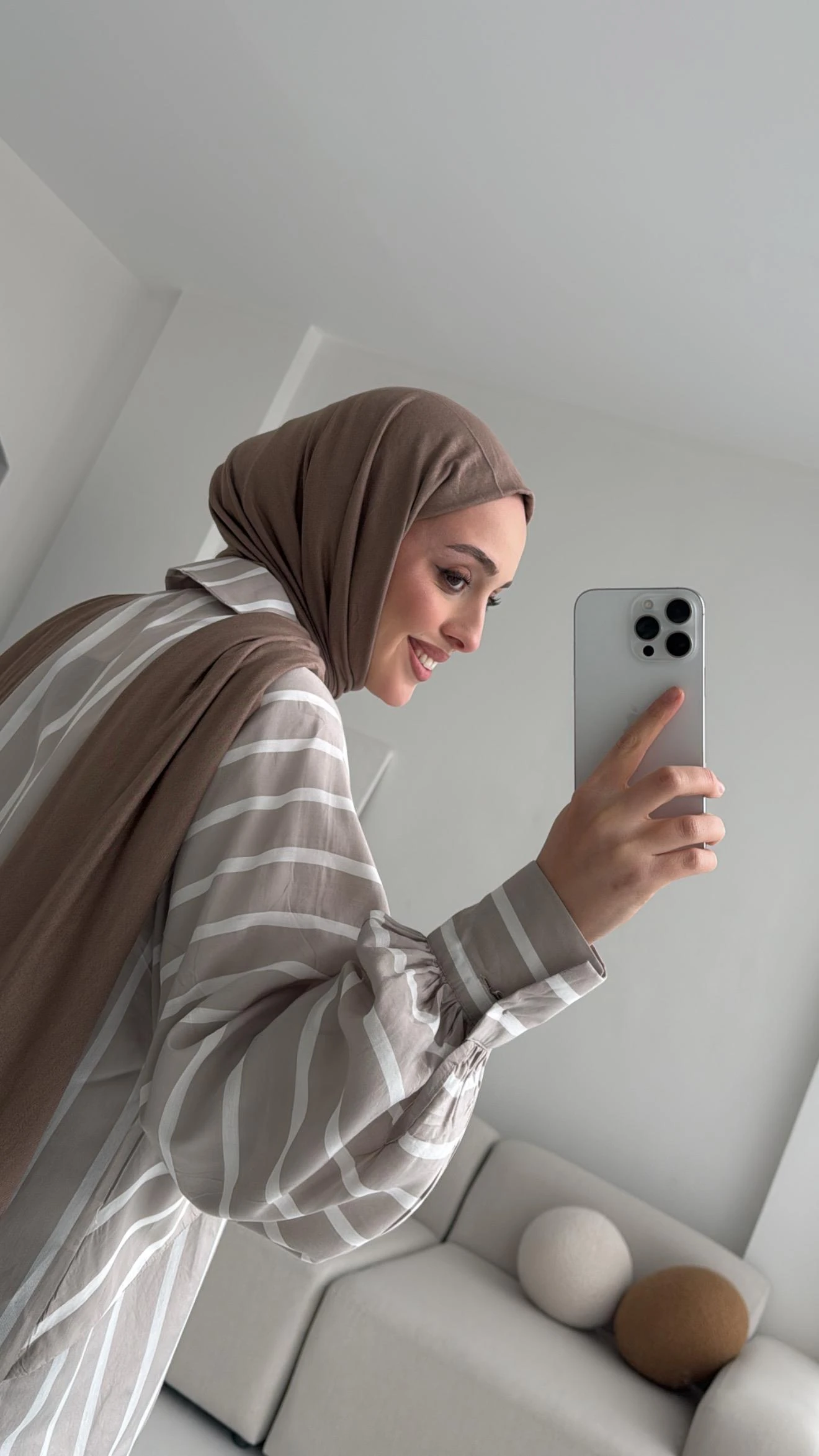 Çizgili Bağlamalı Kimono Bej