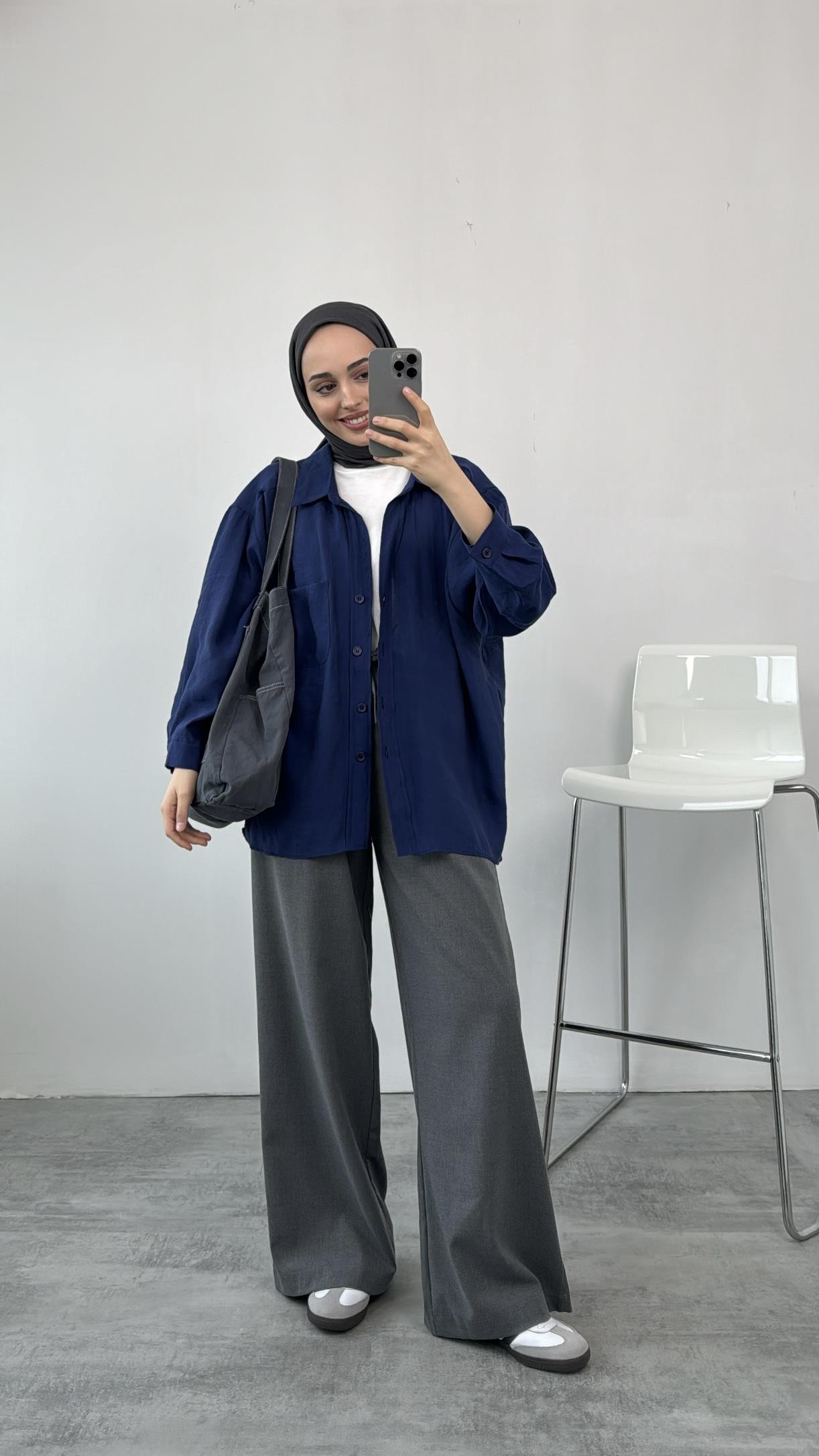 Tencel Oversize Gömlek Lacivert