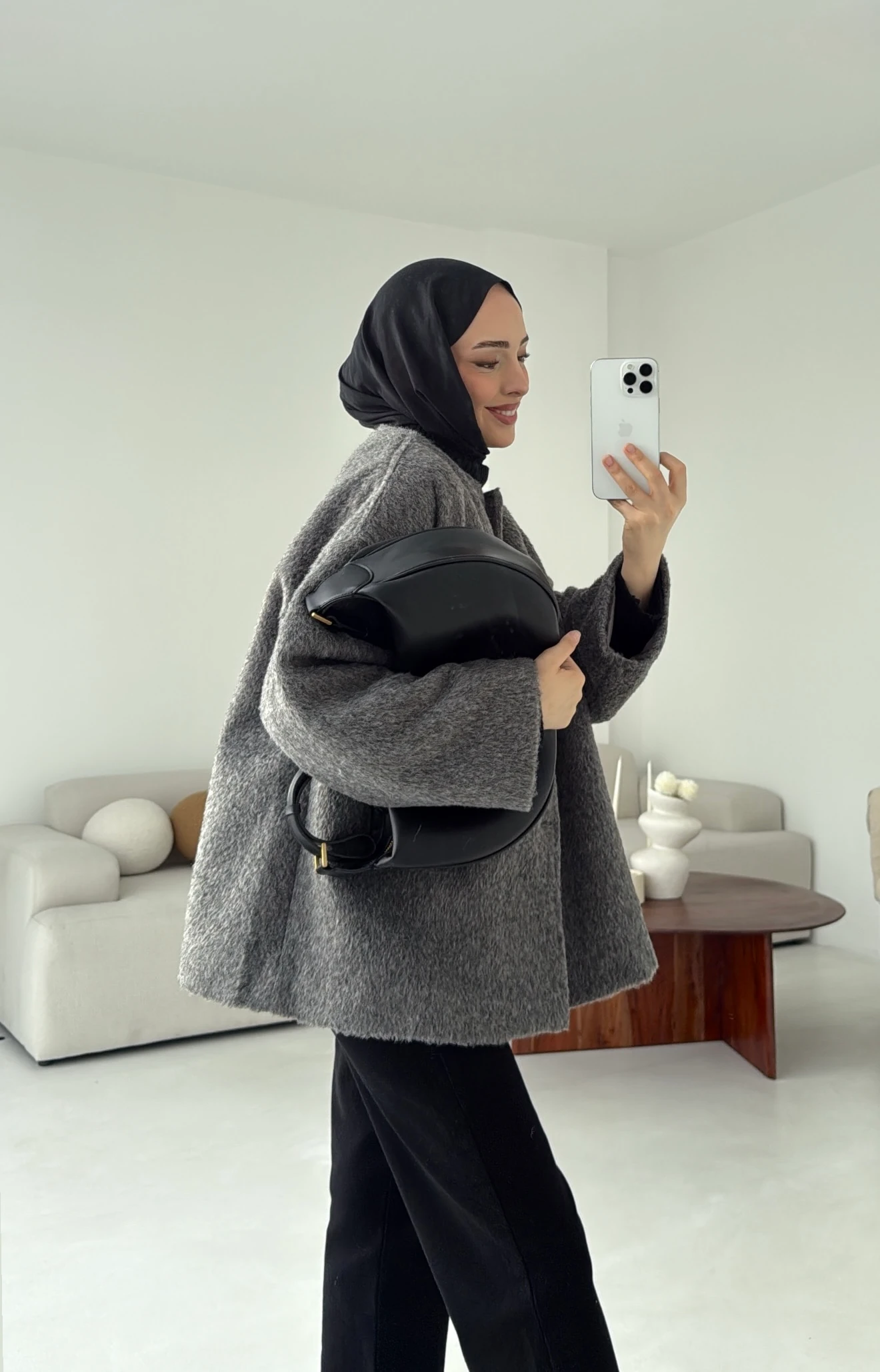 Gizli Düğmeli Kaban Gri