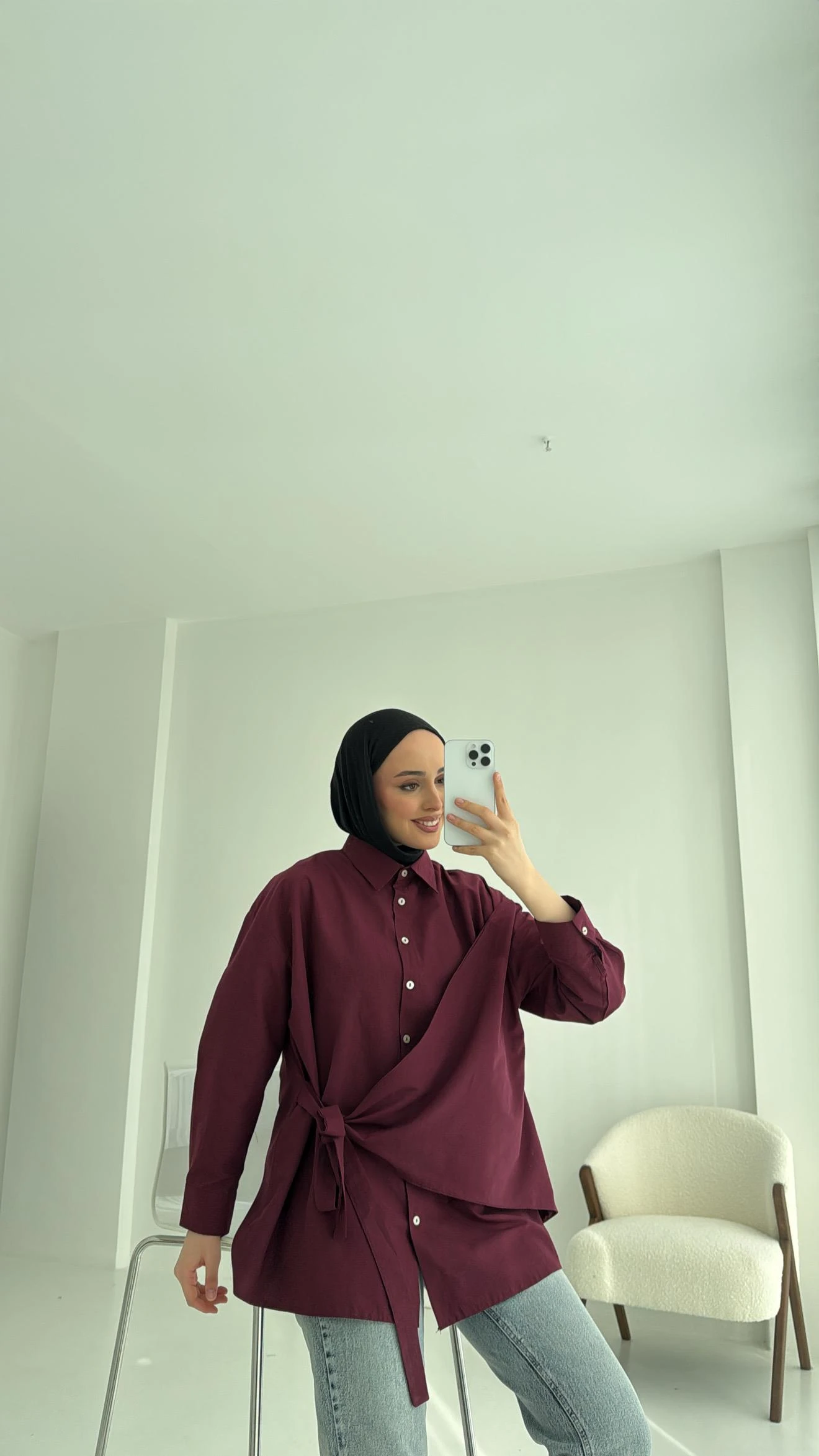 Çapraz Kuşak Gömlek Bordo