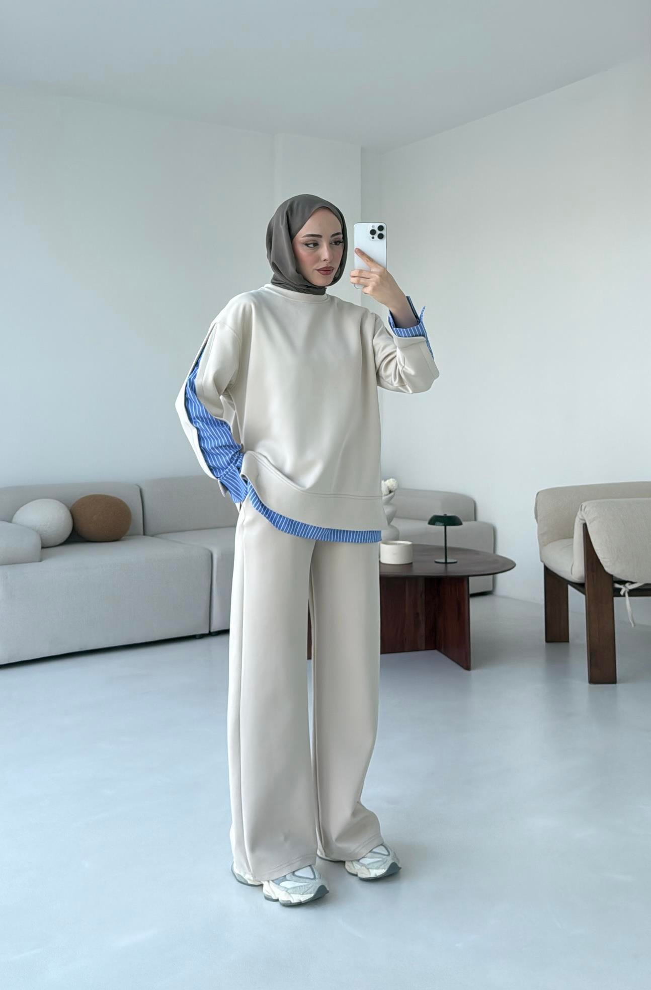 Gömlek Detay Scuba Takım Bej
