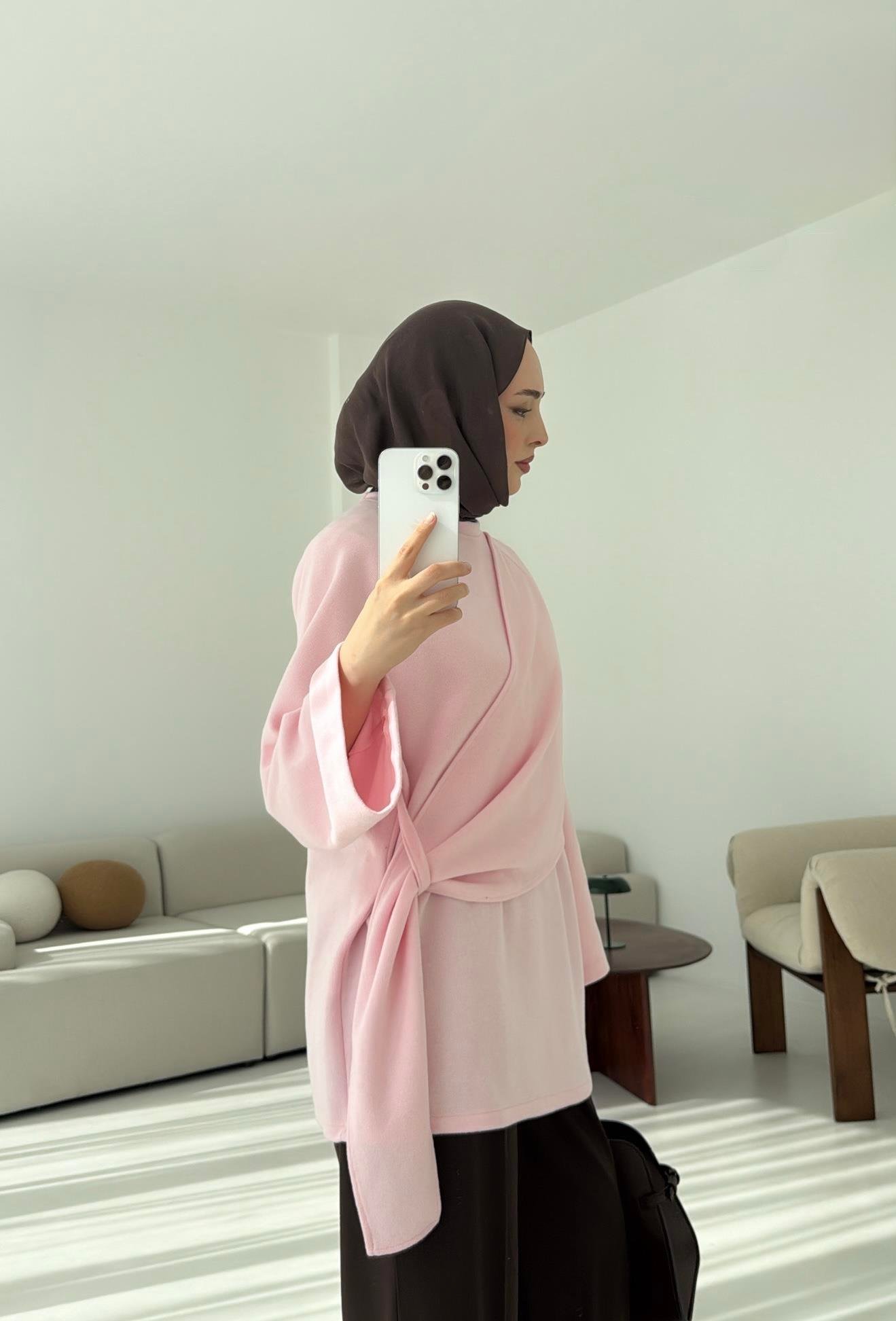 Yandan Şallı Tunik Pembe