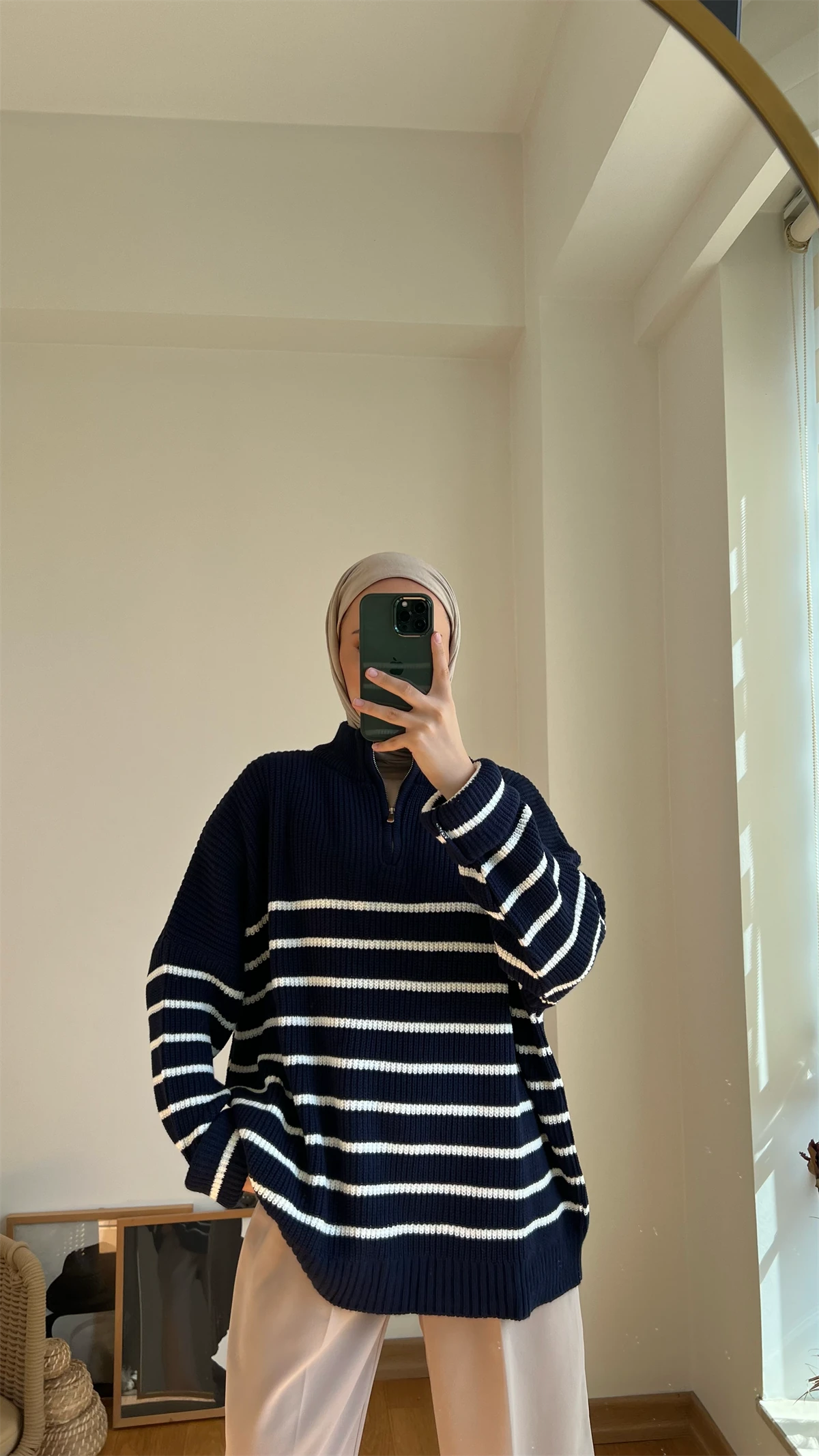 Lacivert Beyaz Triko Kazak