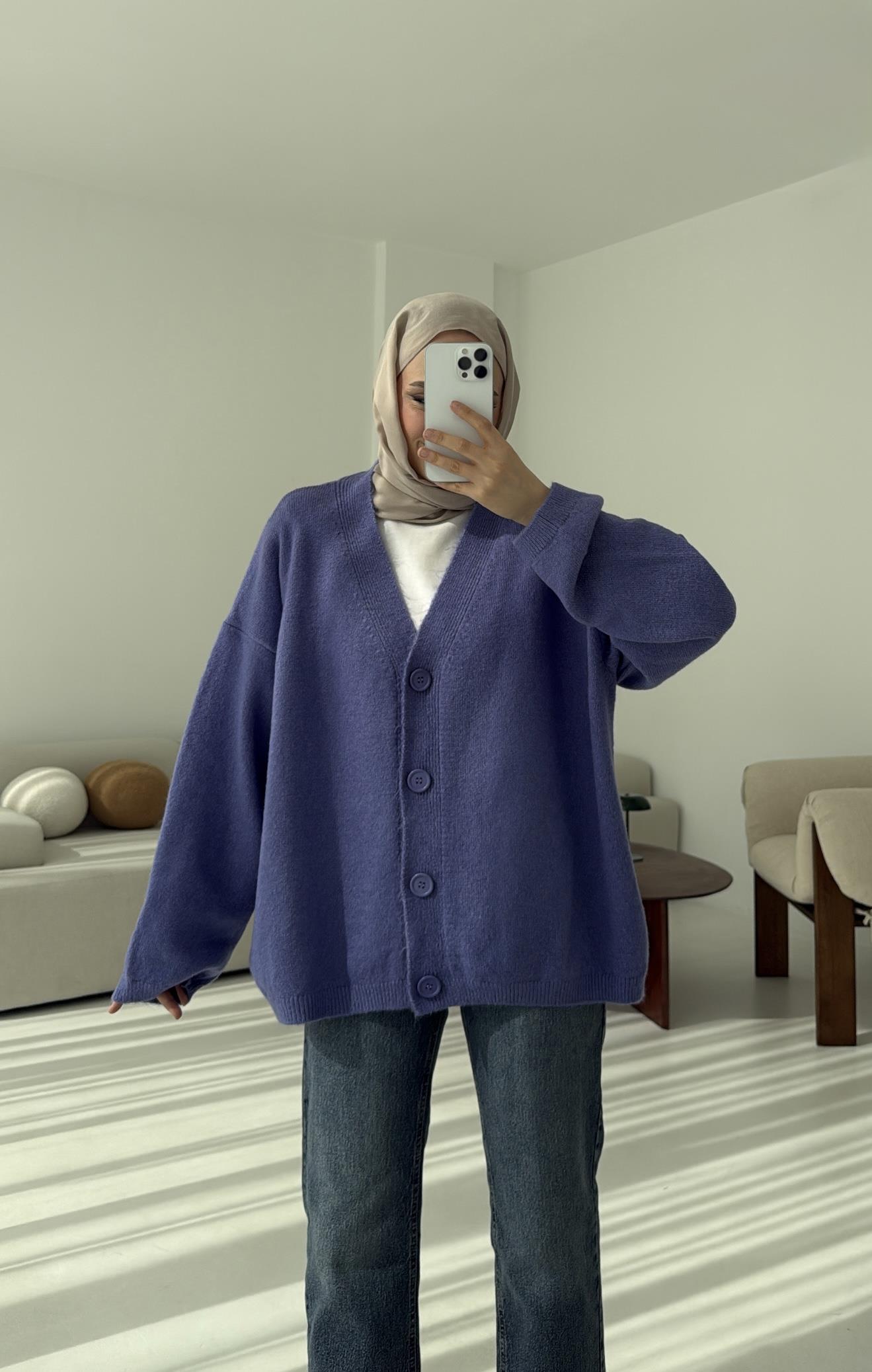 Oversize Yünlü Kazak Lila