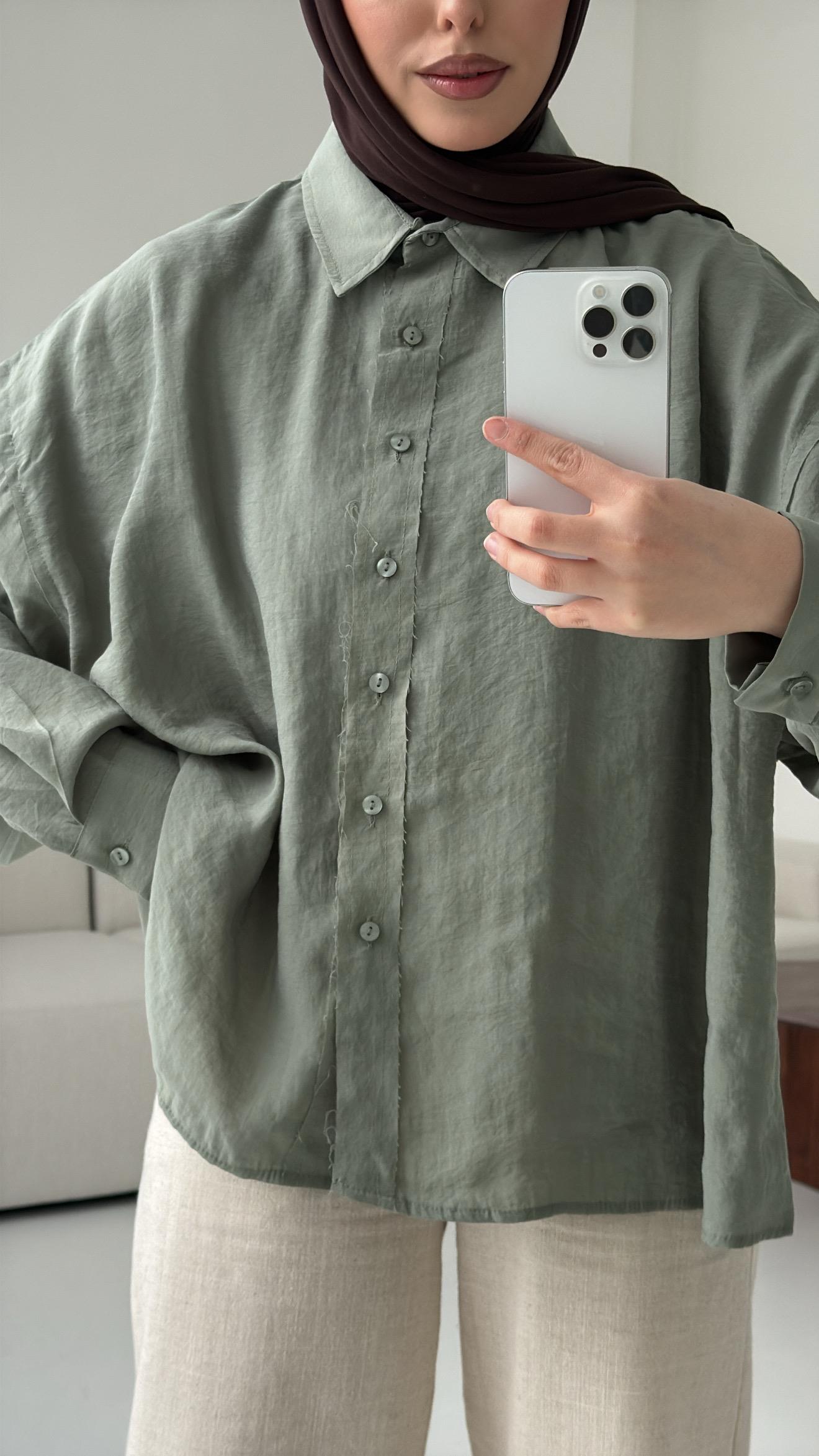 Tencel Pis Dikiş Oversize Çağla Yeşili Gömlek