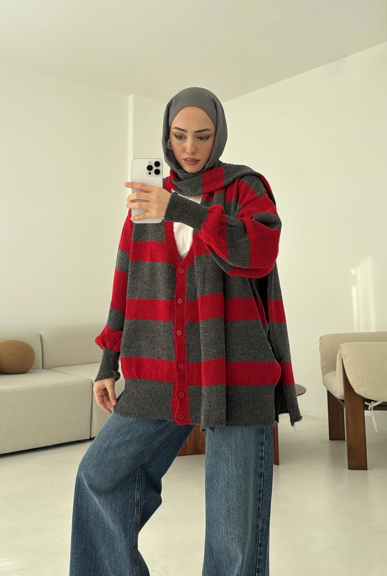 Atkılı Kalın Çizgili Hırka