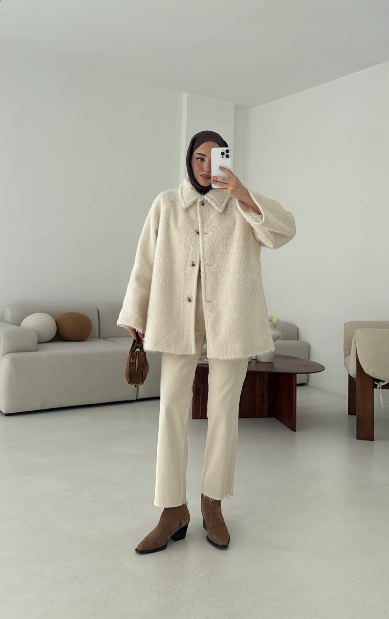 Mohair Reglan Kol Kaban Krem