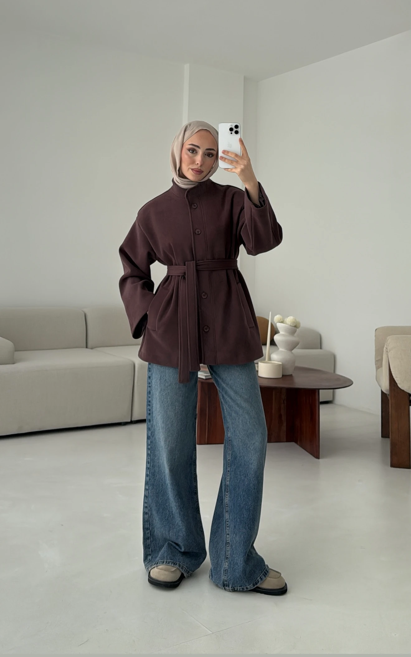 Hakim Yaka Atkılı Ceket/Kaban Mürdüm