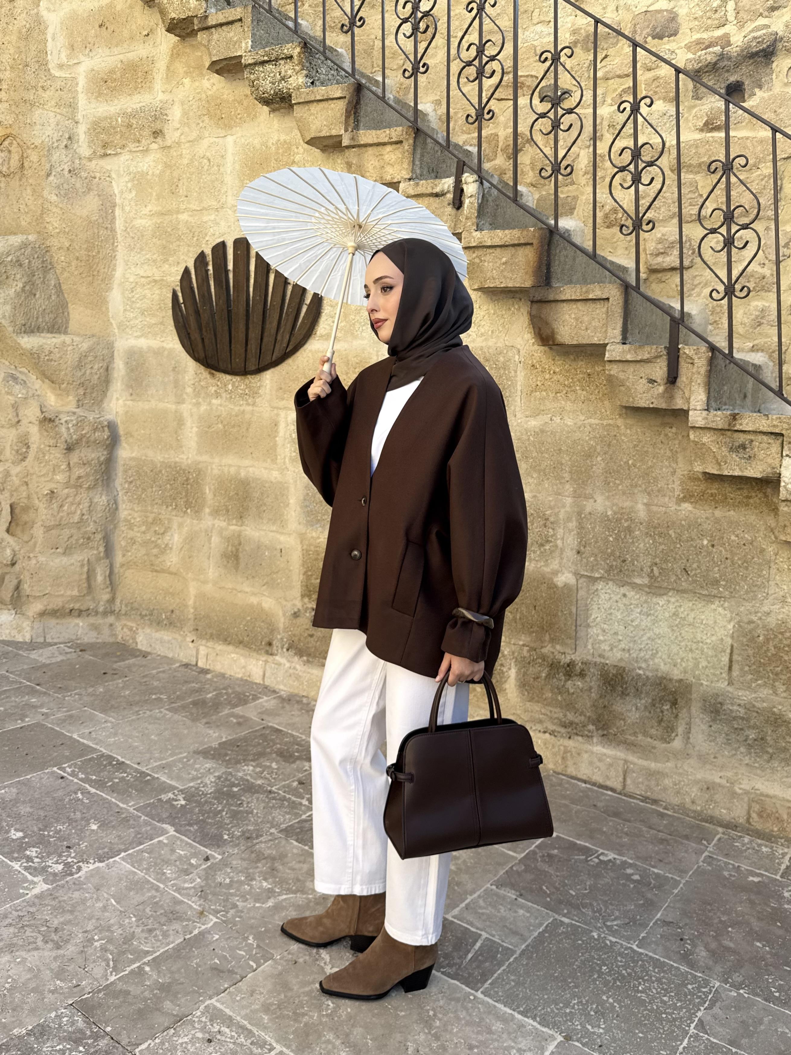 Soft Oversize Kaşe Kaban Kahve