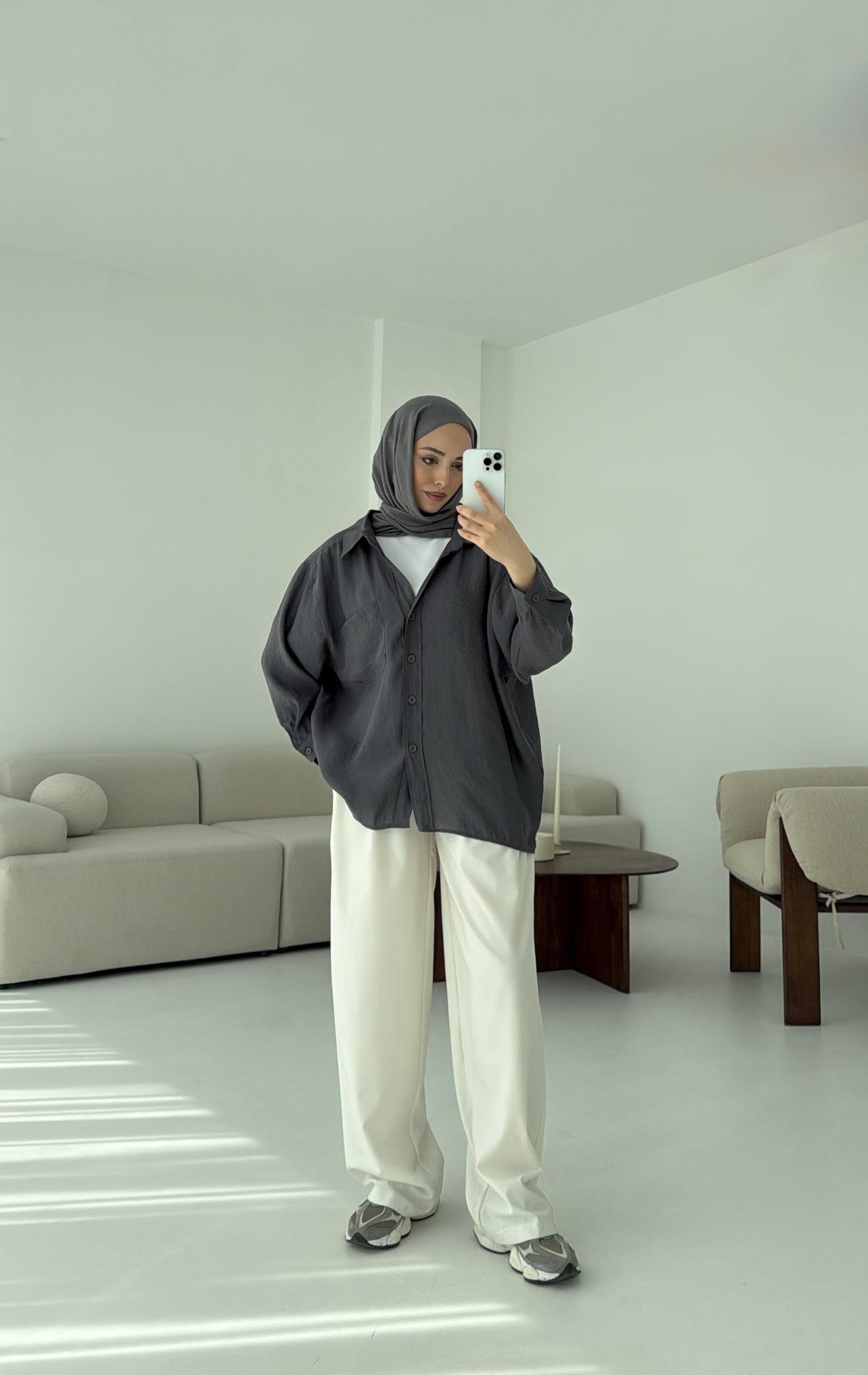 Düşük Omuz Oversize Gömlek Antrasit