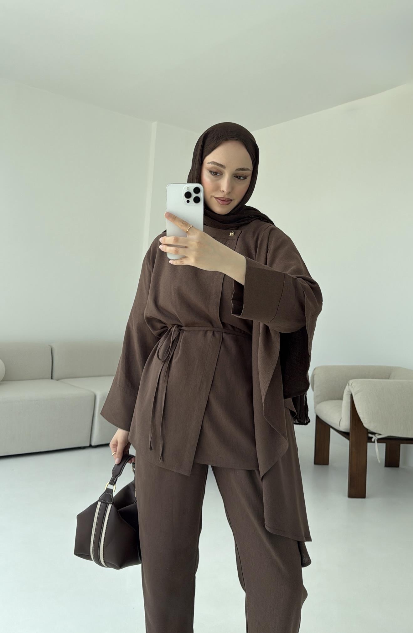 Volanlı Kimono Takım Kahve
