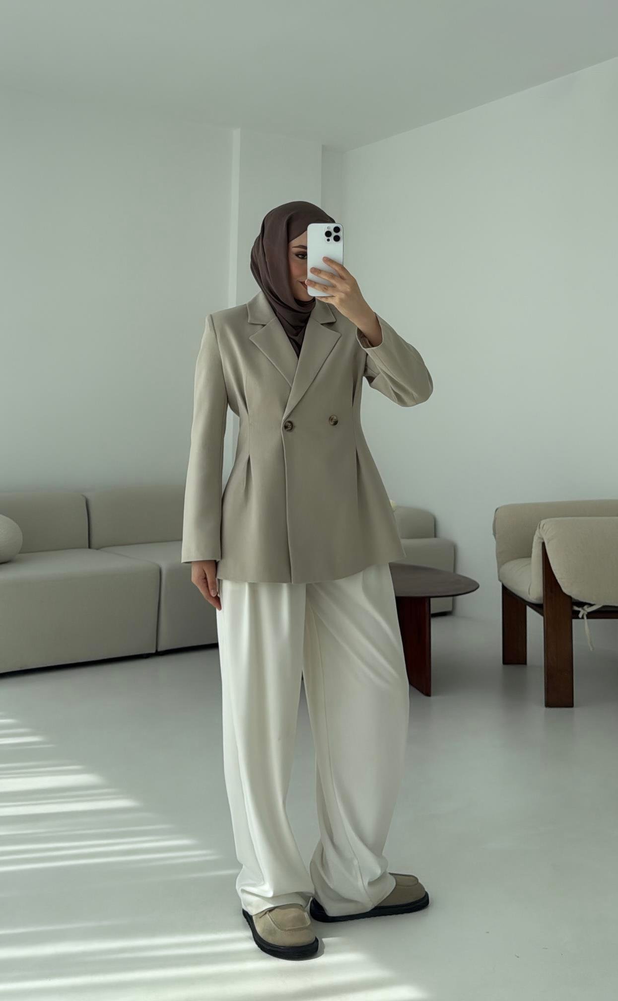 Pile Detay Blazer Ceket Taş