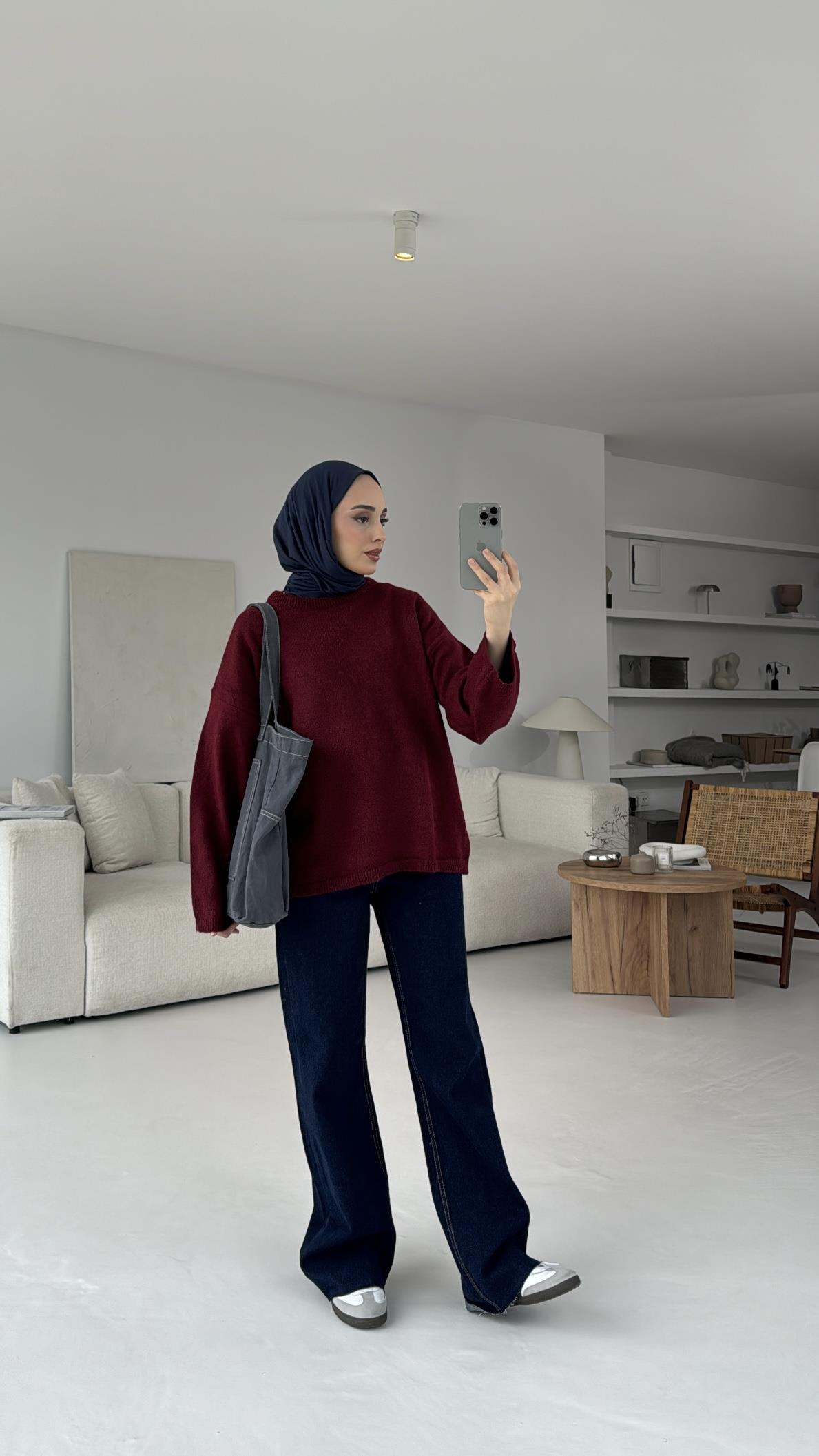 Geniş Kol Basıc Kazak Bordo