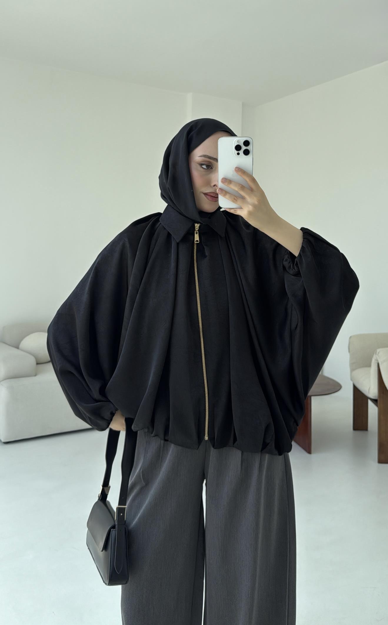 Bomber Saten Ceket Siyah