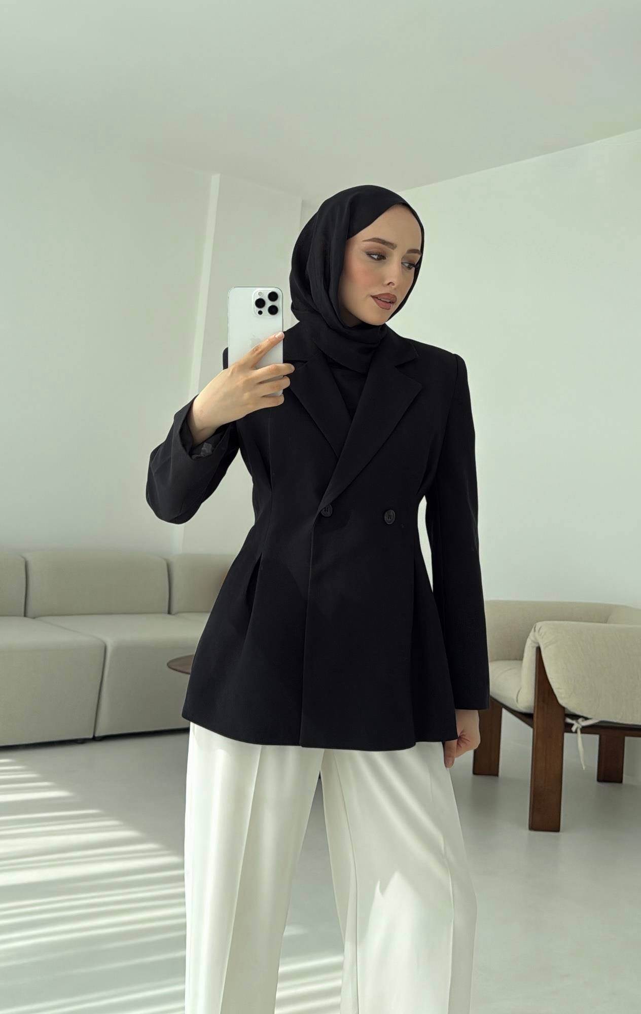 Pile Detay Blazer Ceket Siyah