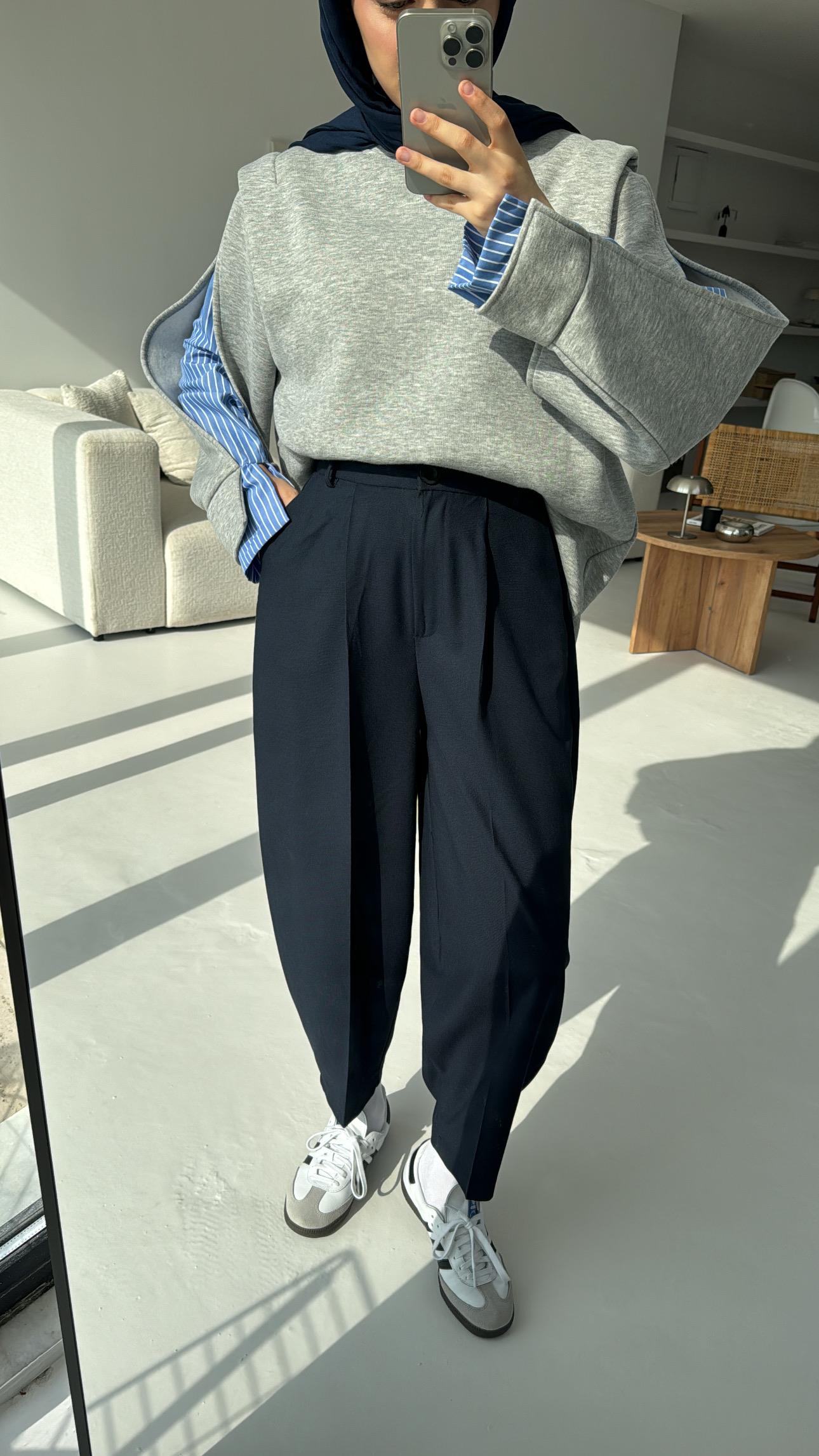 Gömlek Detaylı Sweatshirt Gri