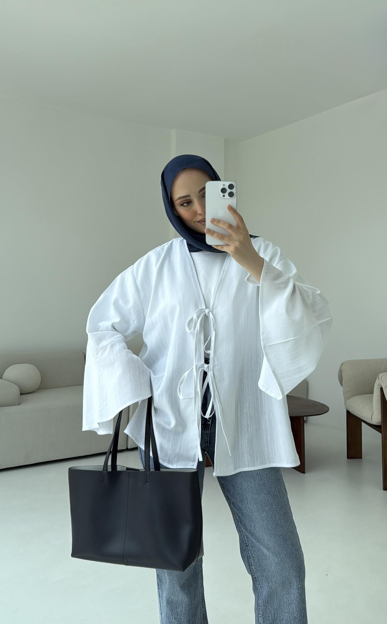 Kol Detay Kimono Beyaz