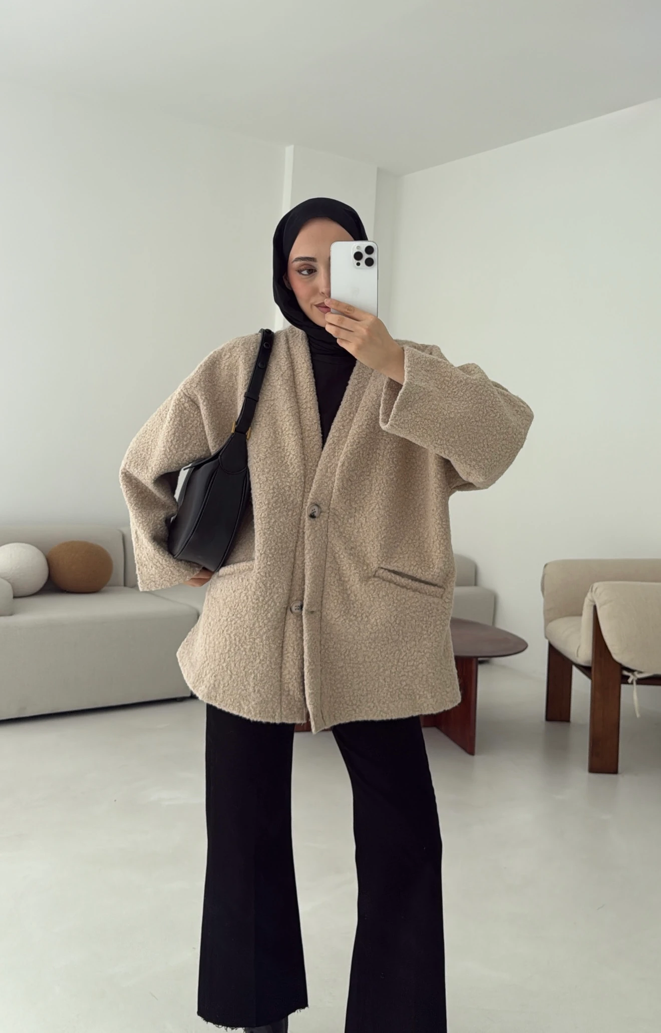 Kemerli Buklet Ceket Bej