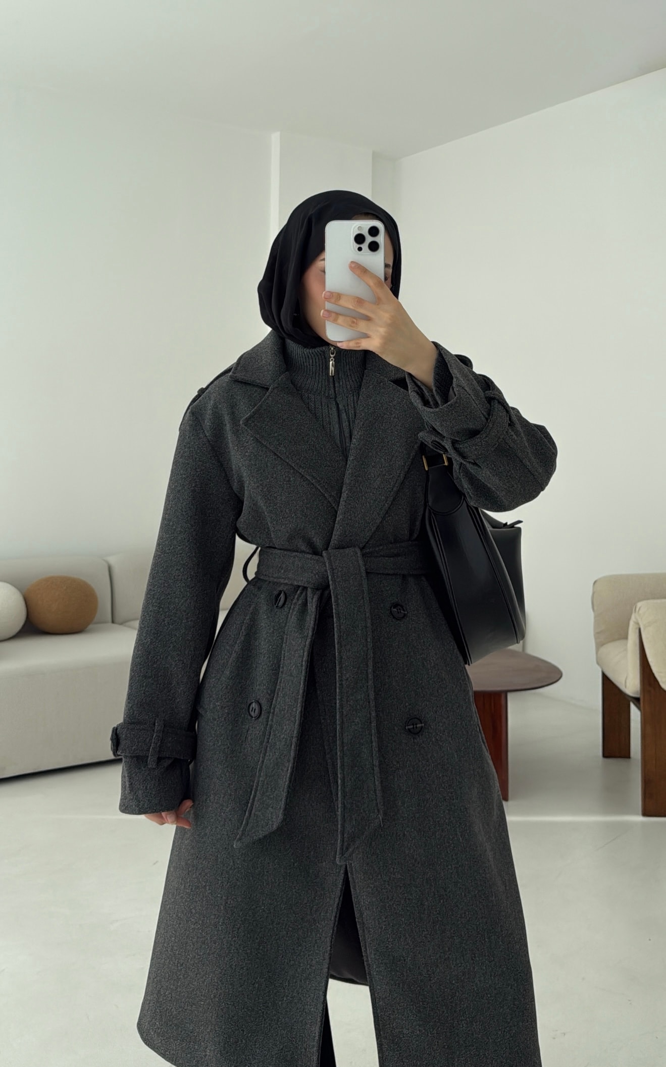 Premium Uzun Kaşe Kaban Antrasit