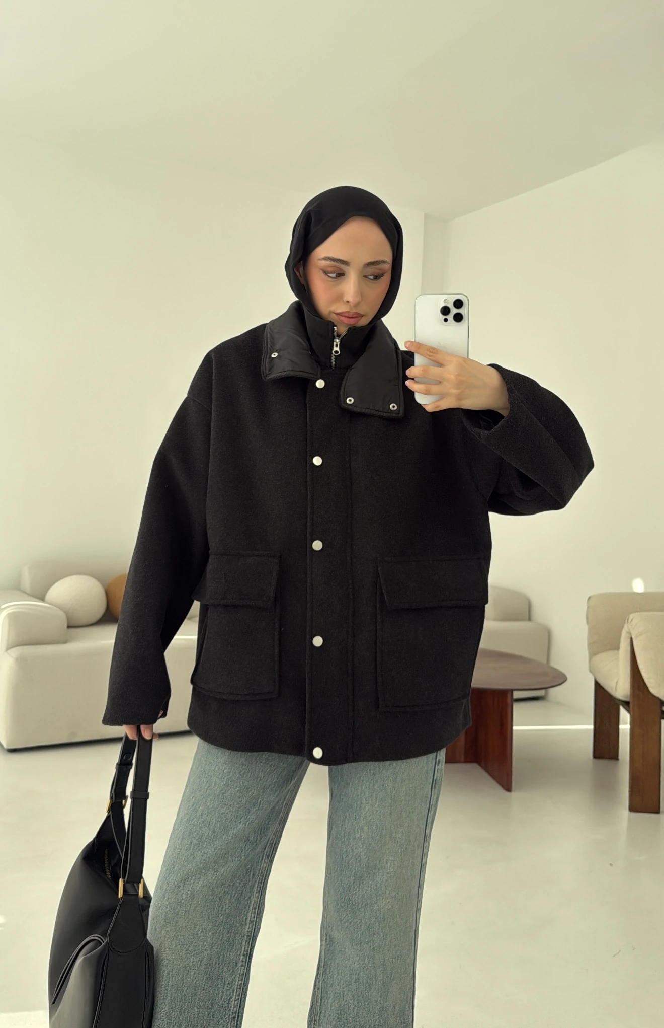 Klapalı Tasarım Kaban Kırçıllı Siyah