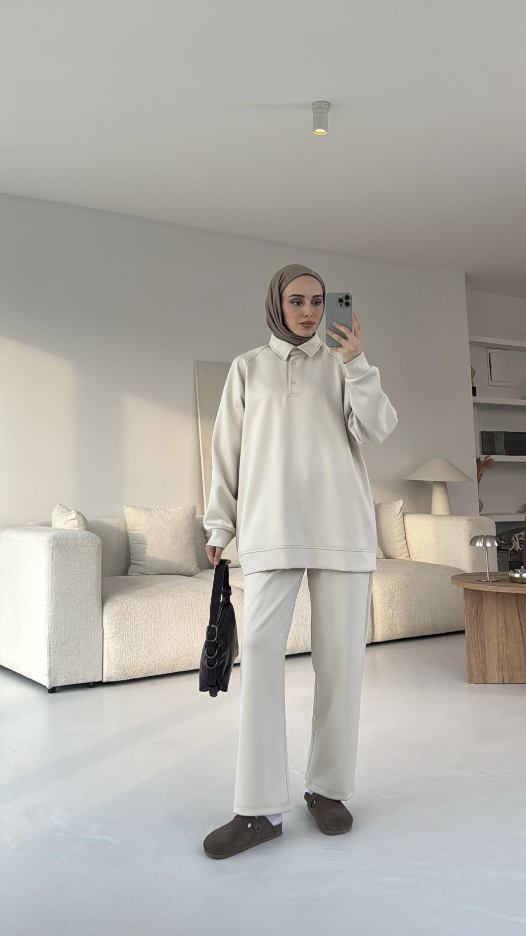 Scuba Polo Yaka Takım Bej