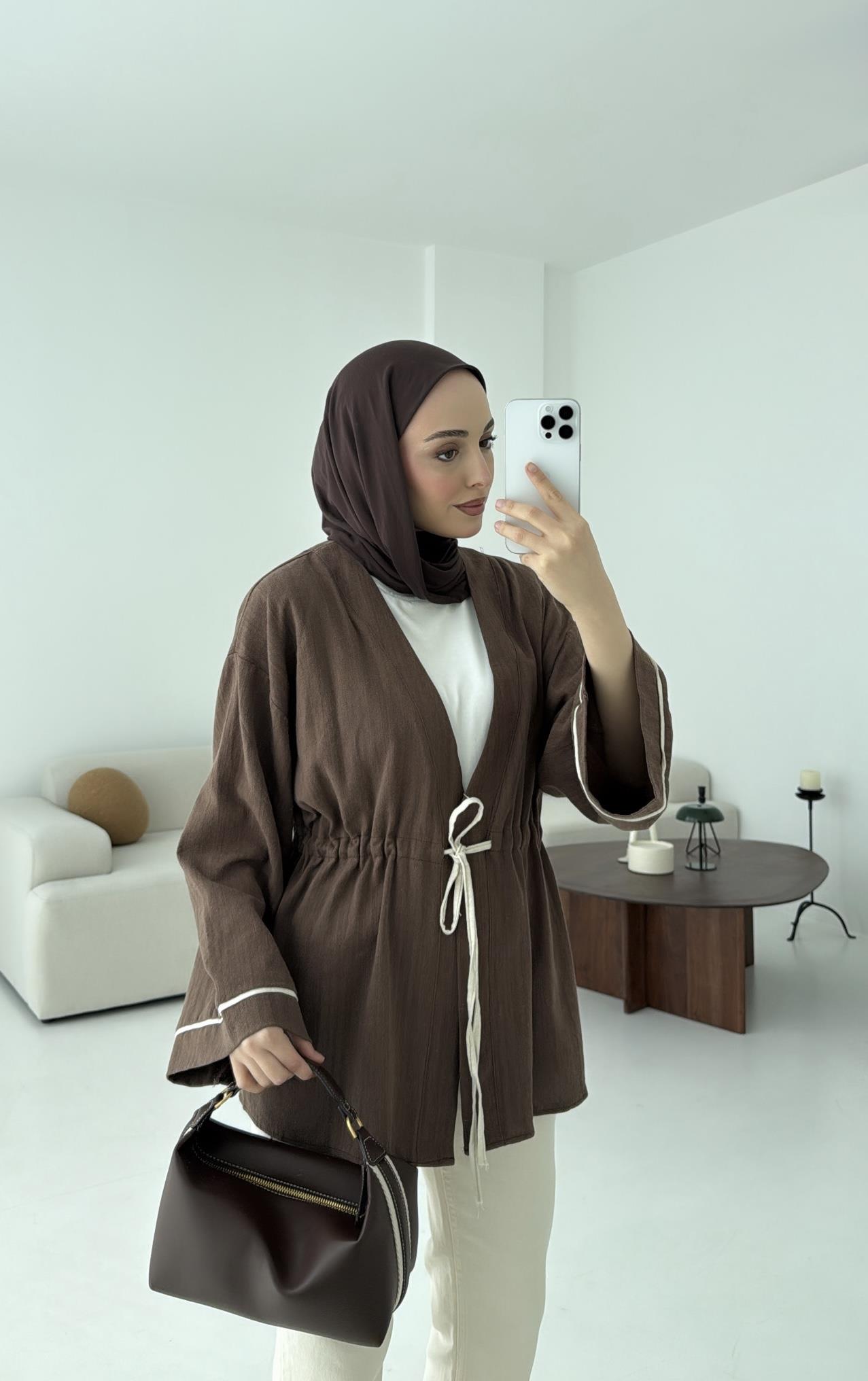 Kahve Bağlamalı Kimono