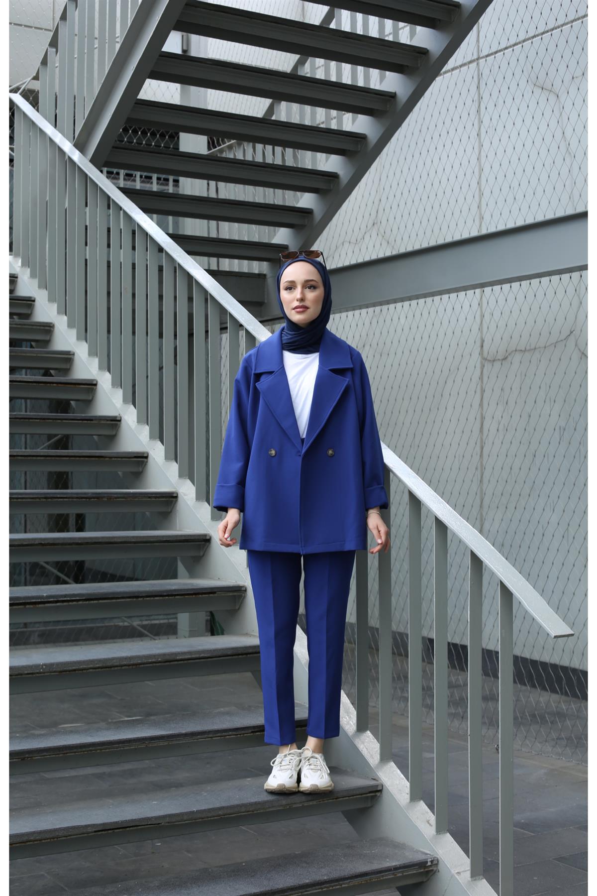 Oversize Yazlık Ceketli Takım Lacivert