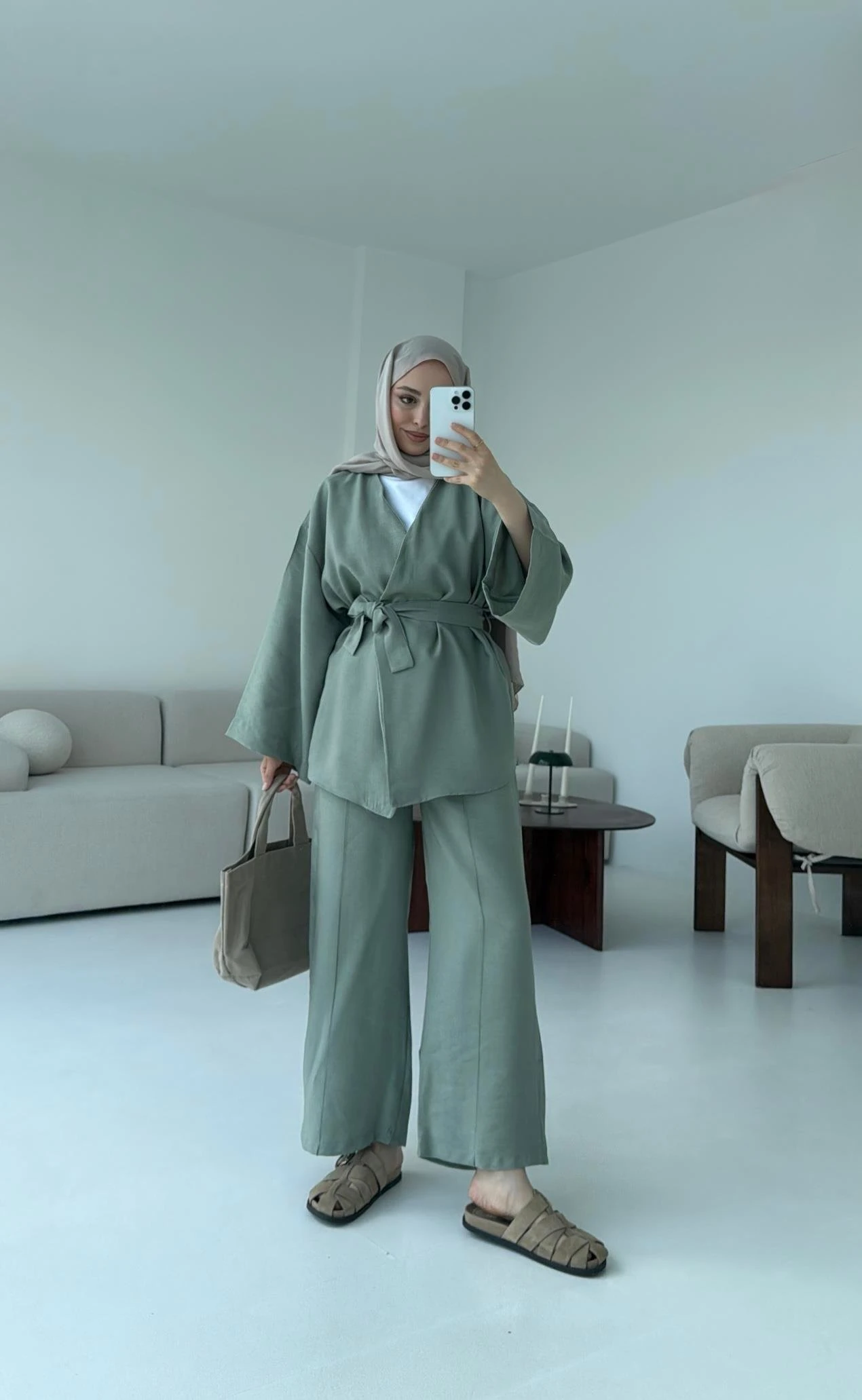 Bağlamalı Kimono Takım Çağla