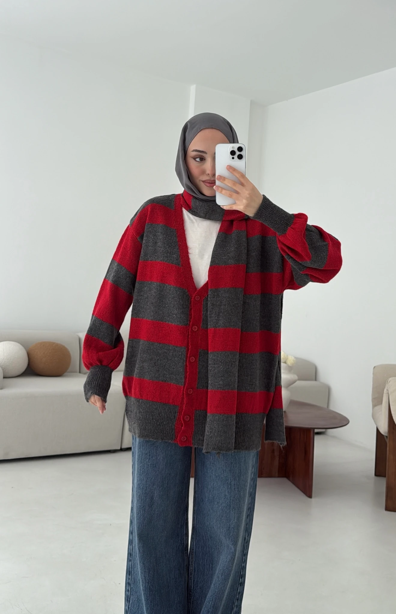 Atkılı Kalın Çizgili Hırka