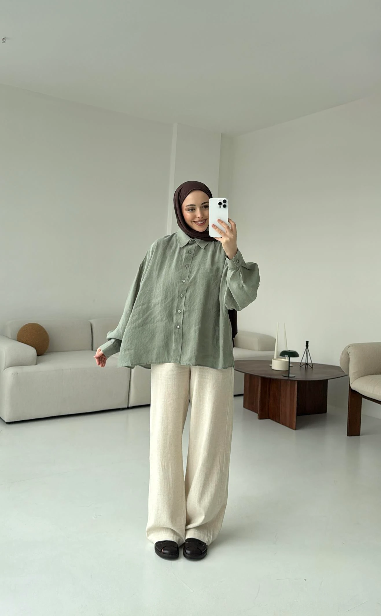 Tencel Pis Dikiş Oversize Çağla Yeşili Gömlek