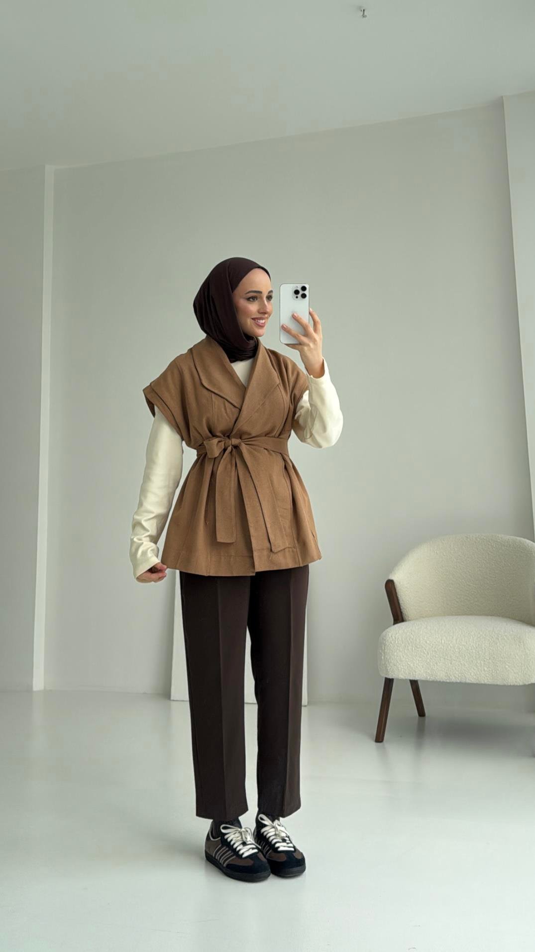 Gabardin Bağlamalı Yelek Taba