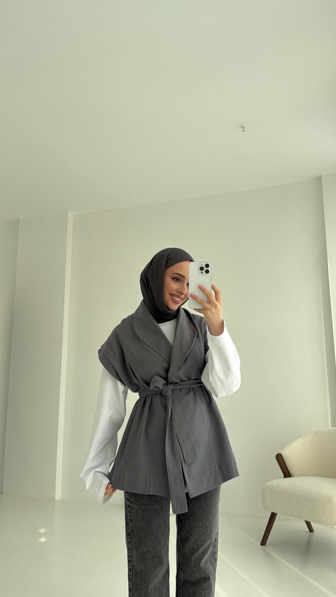 Gabardin Bağlamalı Yelek Gri