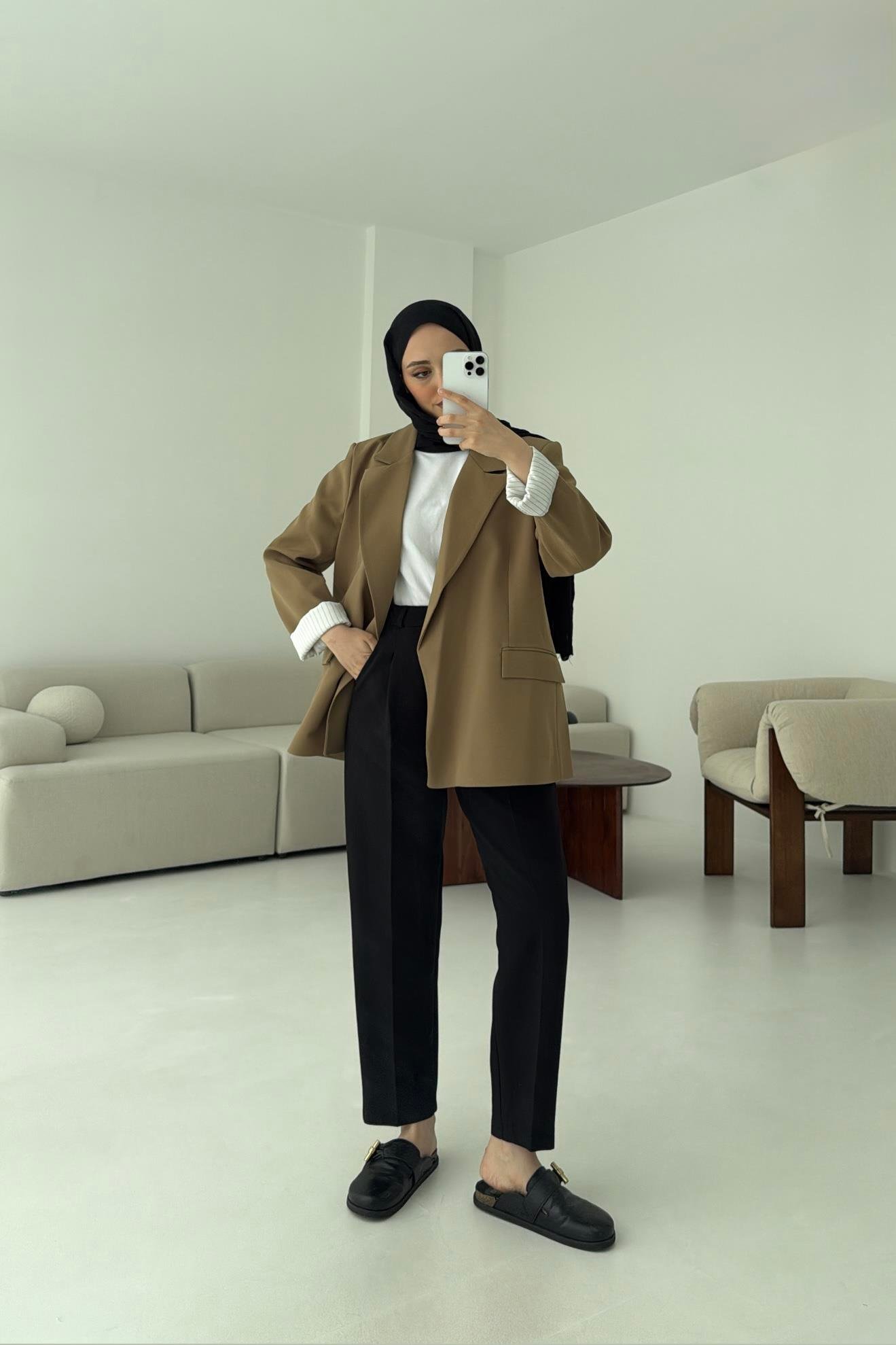 Kolu Katlamalı Blazer Olive