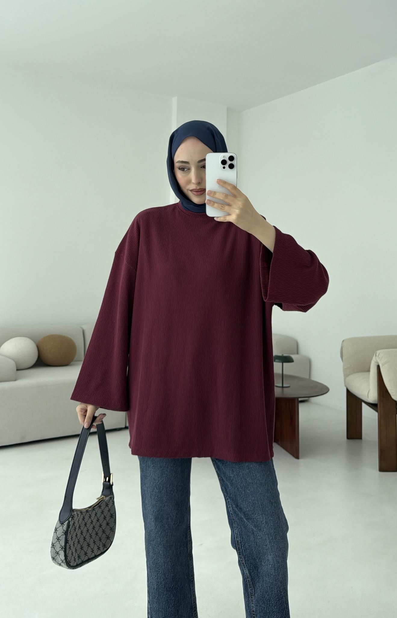 Biyeli Kaşkorse Tunik  Bordo