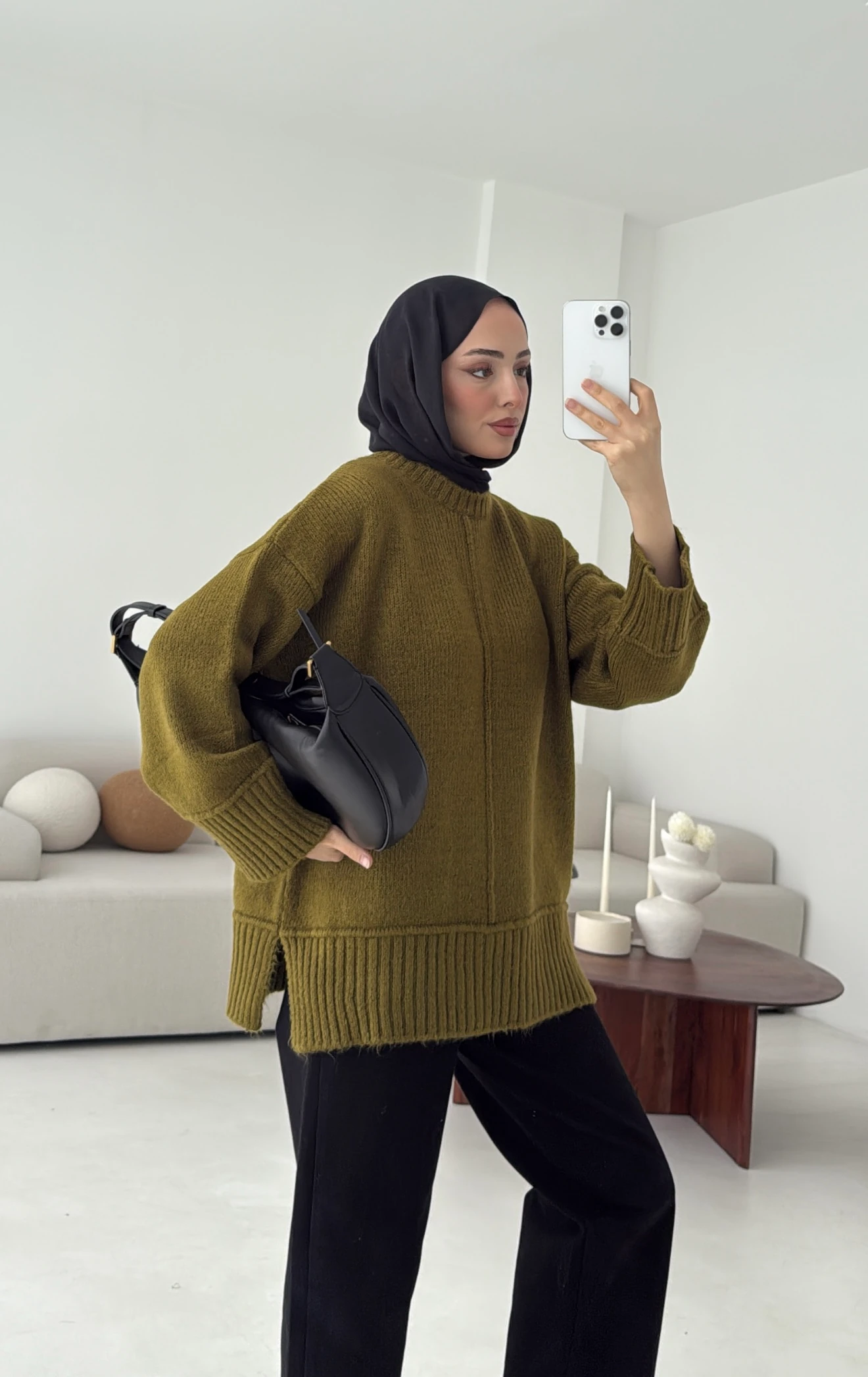 Kalın Manşet Kazak Zeytin Yeşili