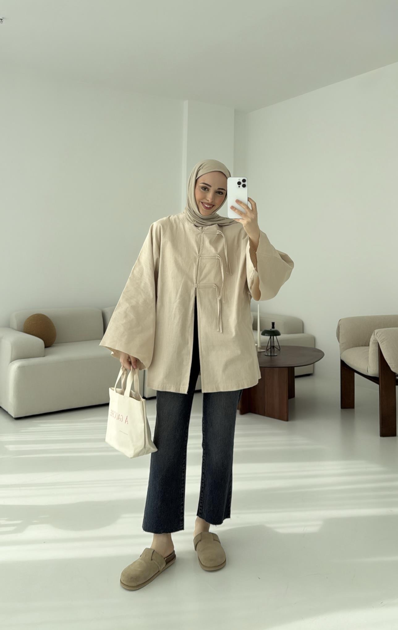 Geniş Kol Kimono Bej