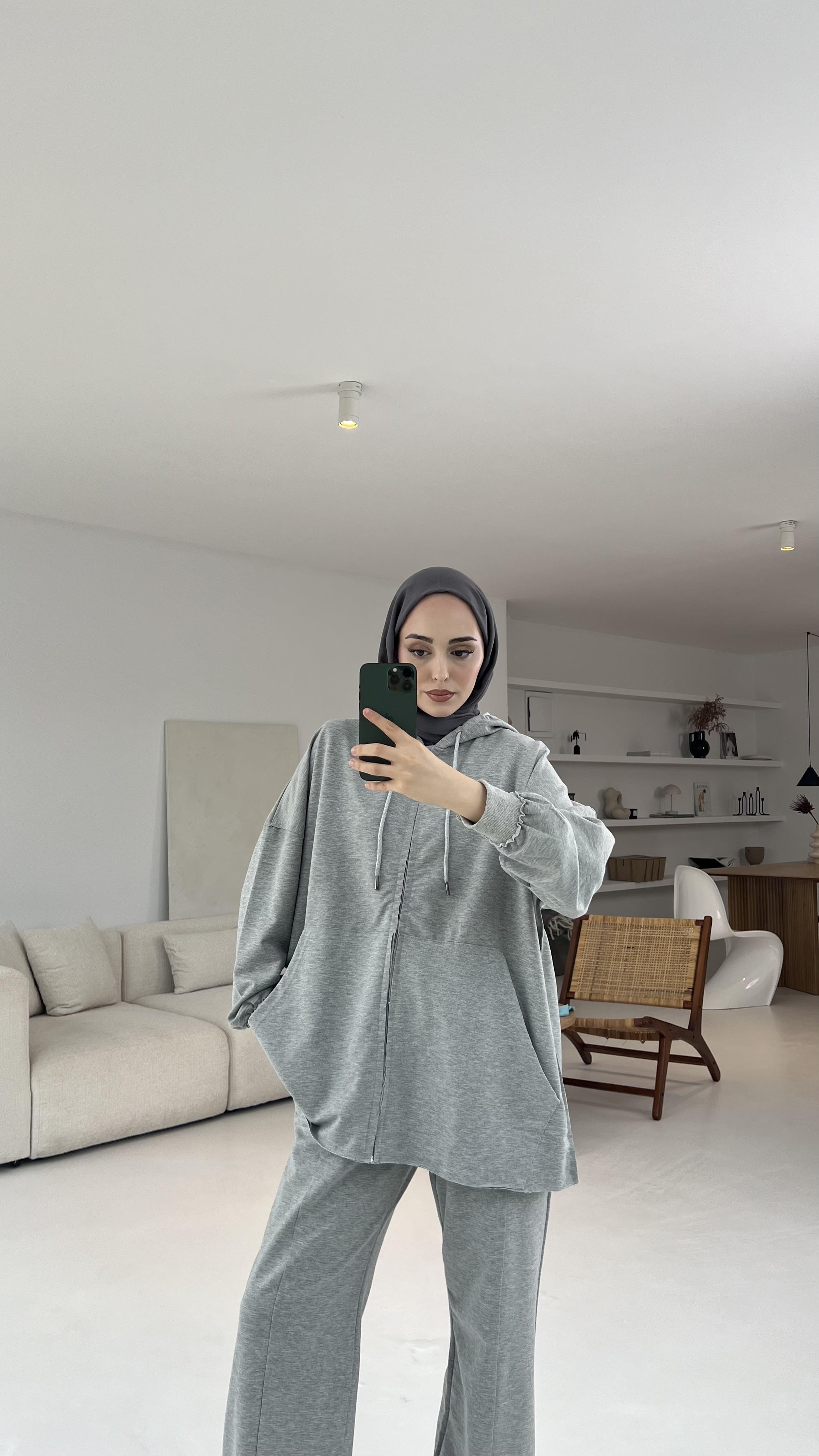 Fermuarlı Dikişsiz Takım Gri