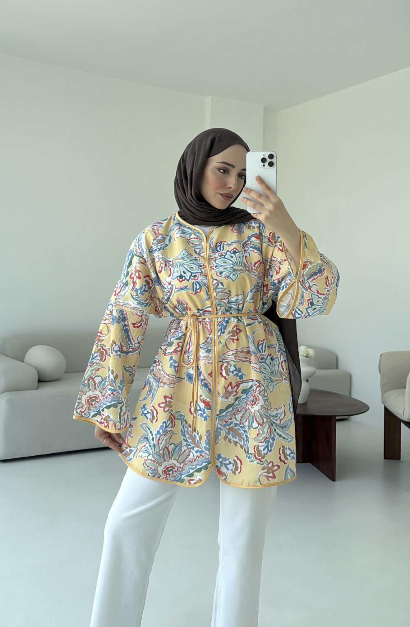 Dijital Baskılı Kimono Sarı