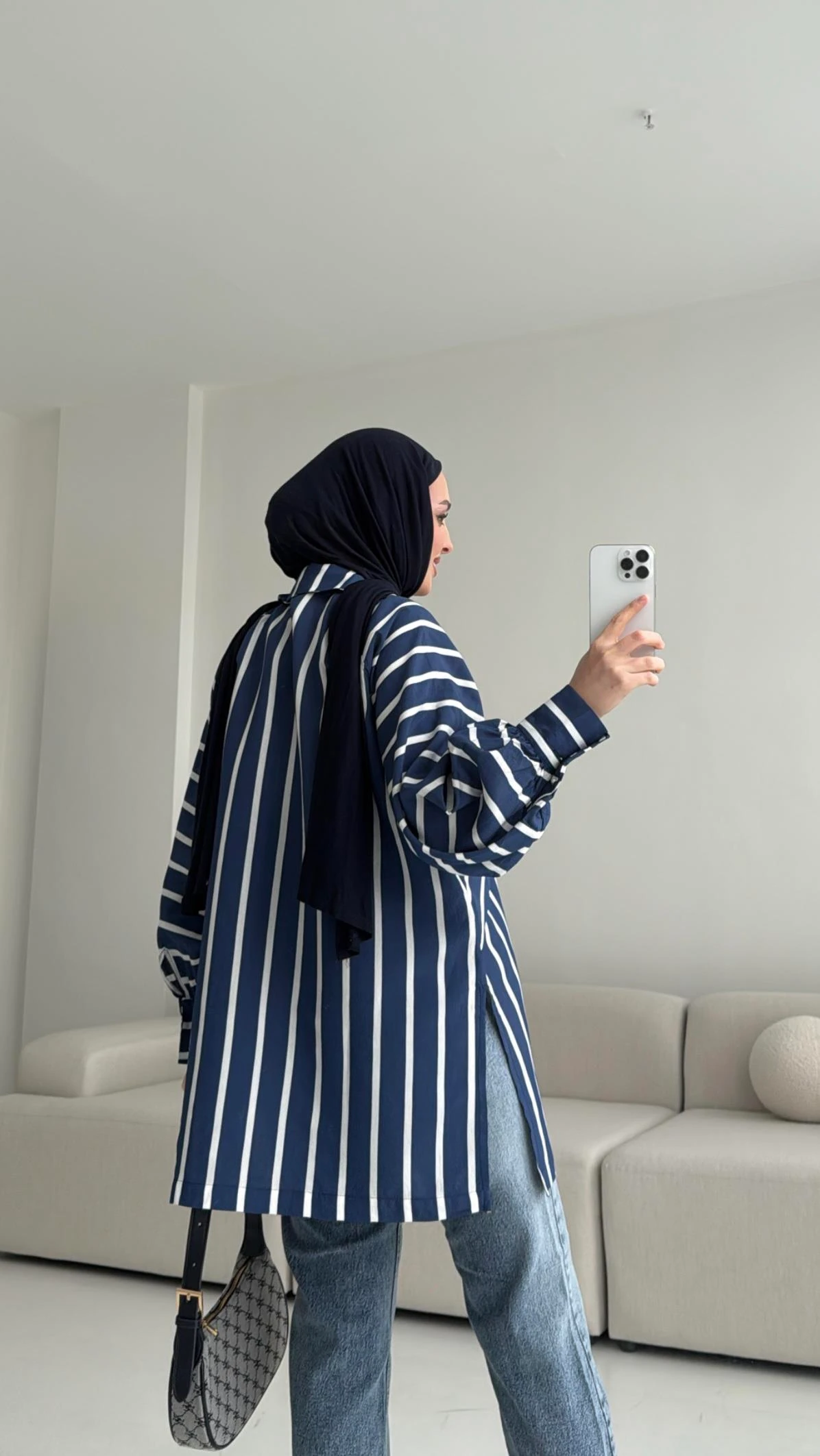 Çizgili Bağlamalı Kimono Lacivert