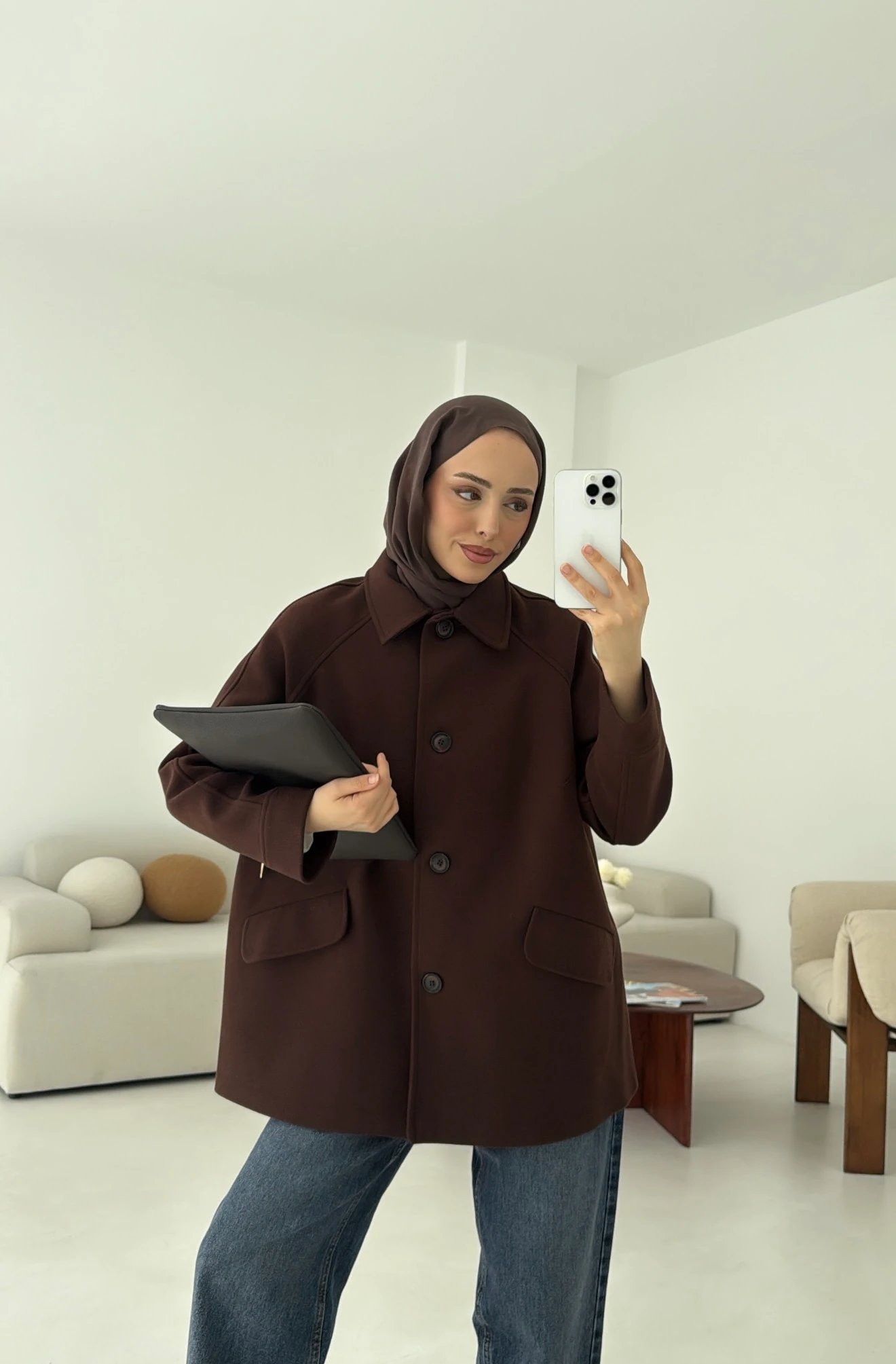 Ön Düğmeli Kaban Kahve